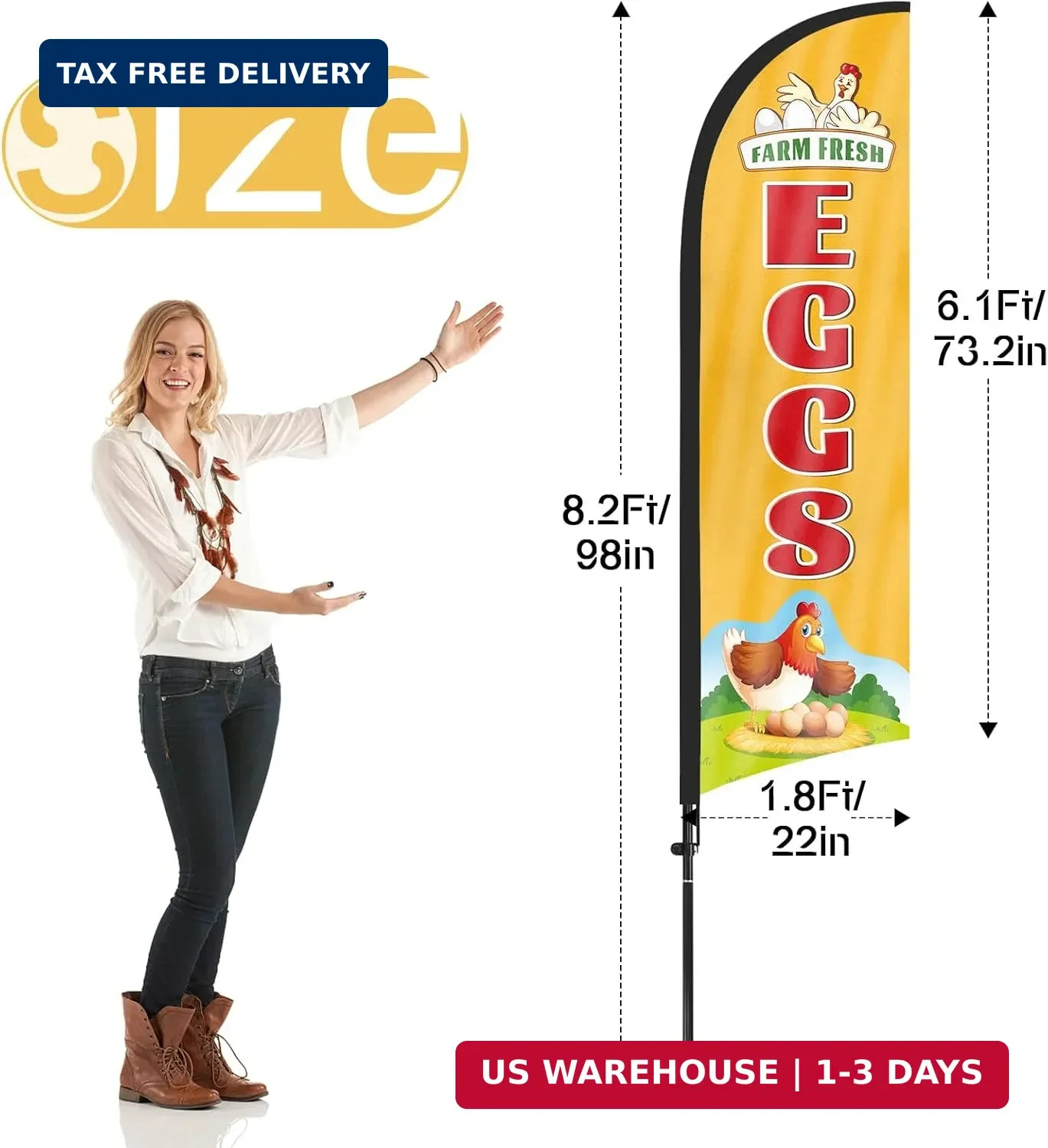 Farm Fresh Eggs Feather Flag Banner with Pole and Stake, Advertising Sign for