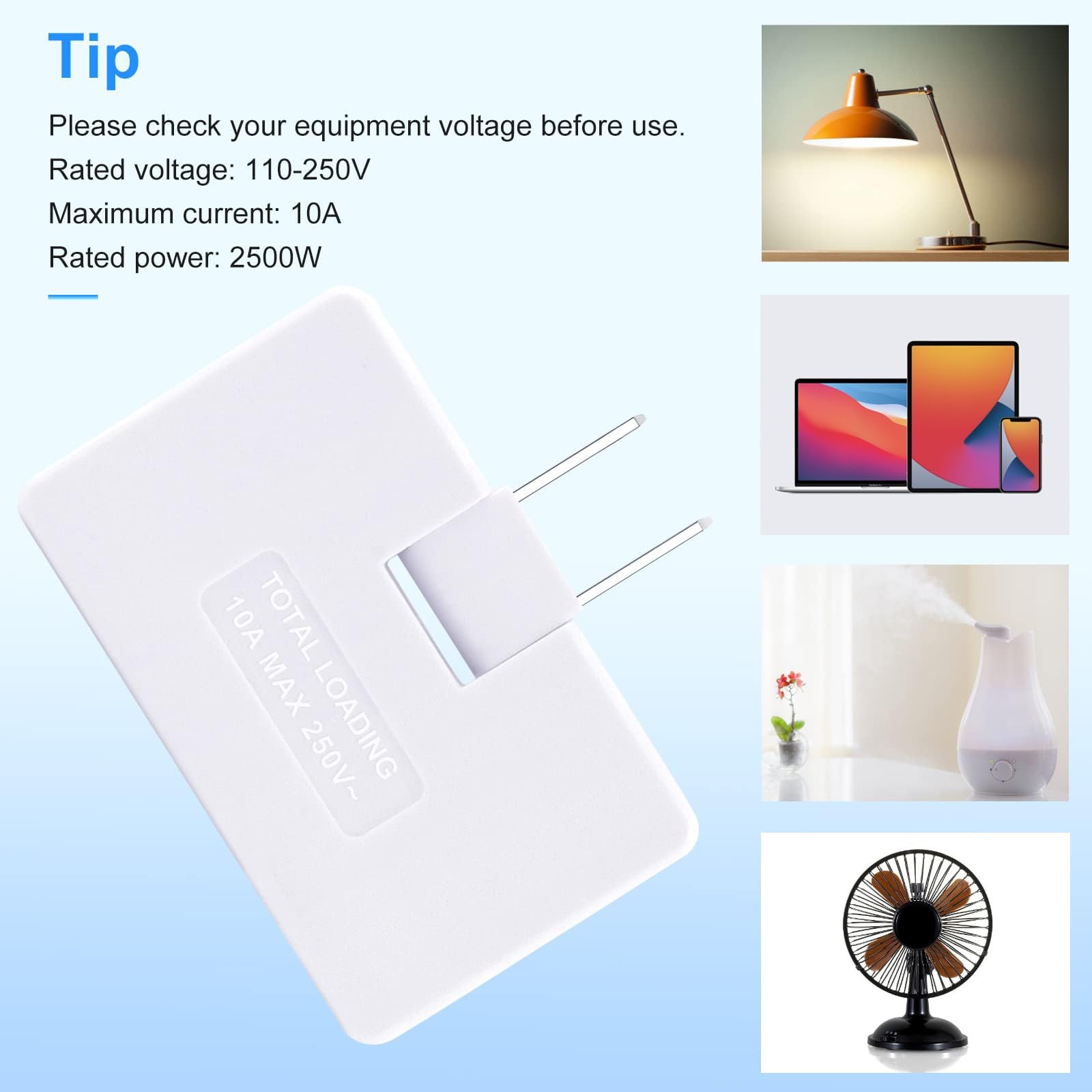 3 Pack AC Flat Wall Outlet Extender Plug Adapter Outlet, 3 Piece, White