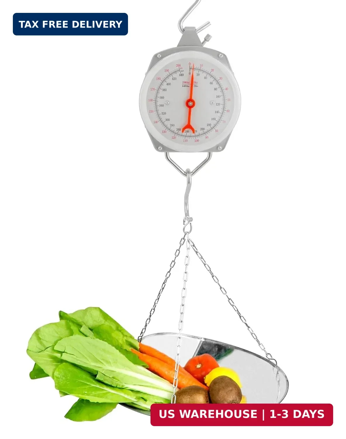 Precision Hanging Scale 440lbs 200kg Capacity Dual Unit Heavy Duty Hook Max Uses