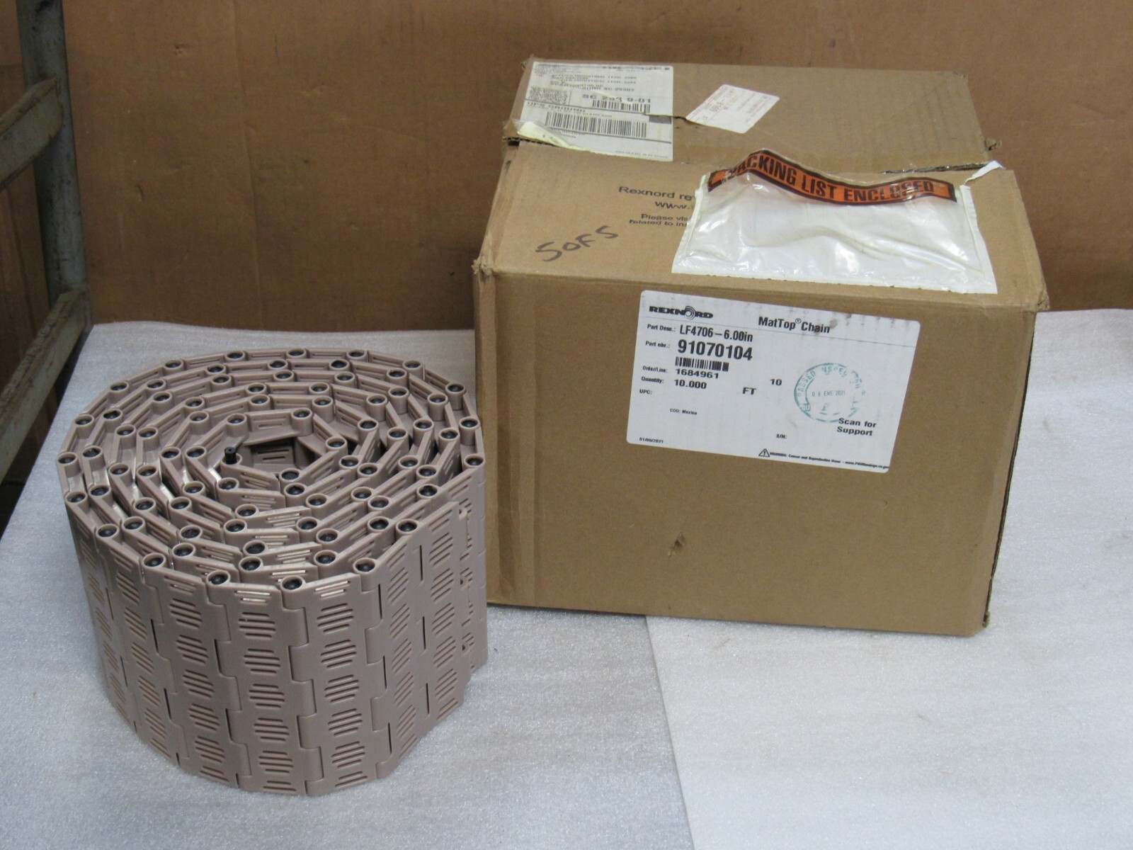NEW REXNORD MAT TOP CONVEYOR CHAIN LF4706-6.00IN 91070104 6″W 10FT