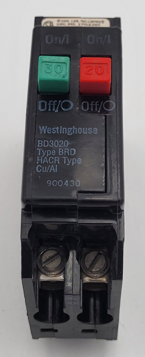 Westinghouse BR3020 30A & 20A 1-Pole 120 V Twin Tandem Circuit Breaker USED