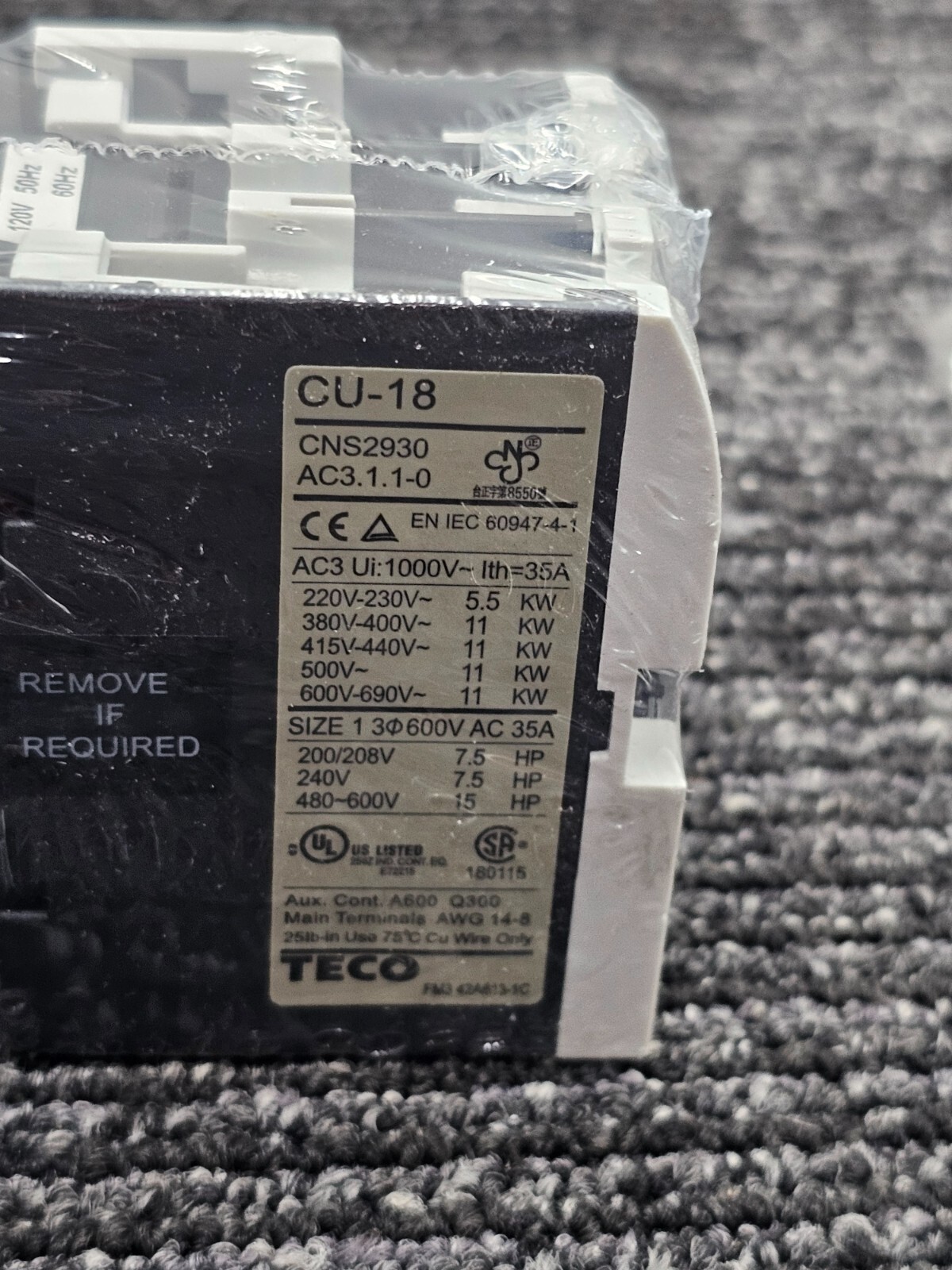 TECO CU-18 Magnetic Contactor 220V/24V/110V/380V 3A1a1b Non-Reversing 50/60Hz