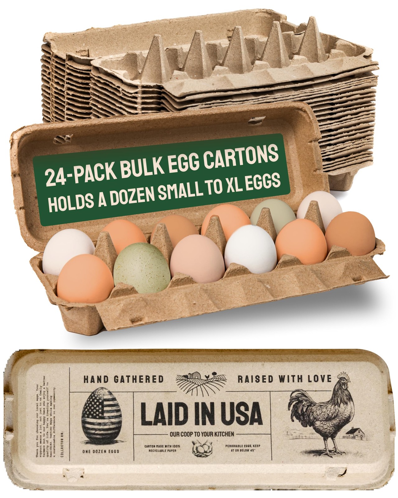 24 PCS Reusable Recycled Paper Pulp Egg Cartons 12Count Small To XL Sizes