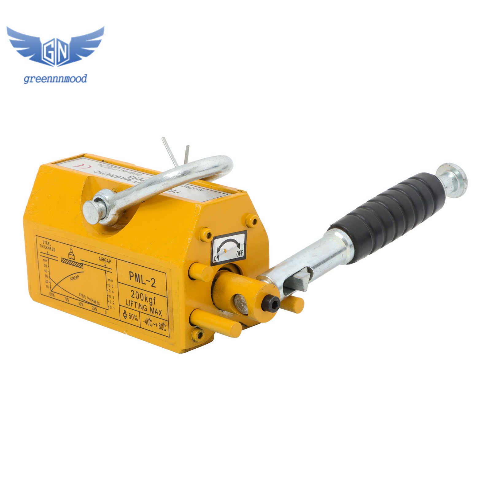 Magnetic Lifter Lifting Magnet Hoist 440lbs / 200 kg 2.5 Safety Factor Yellow