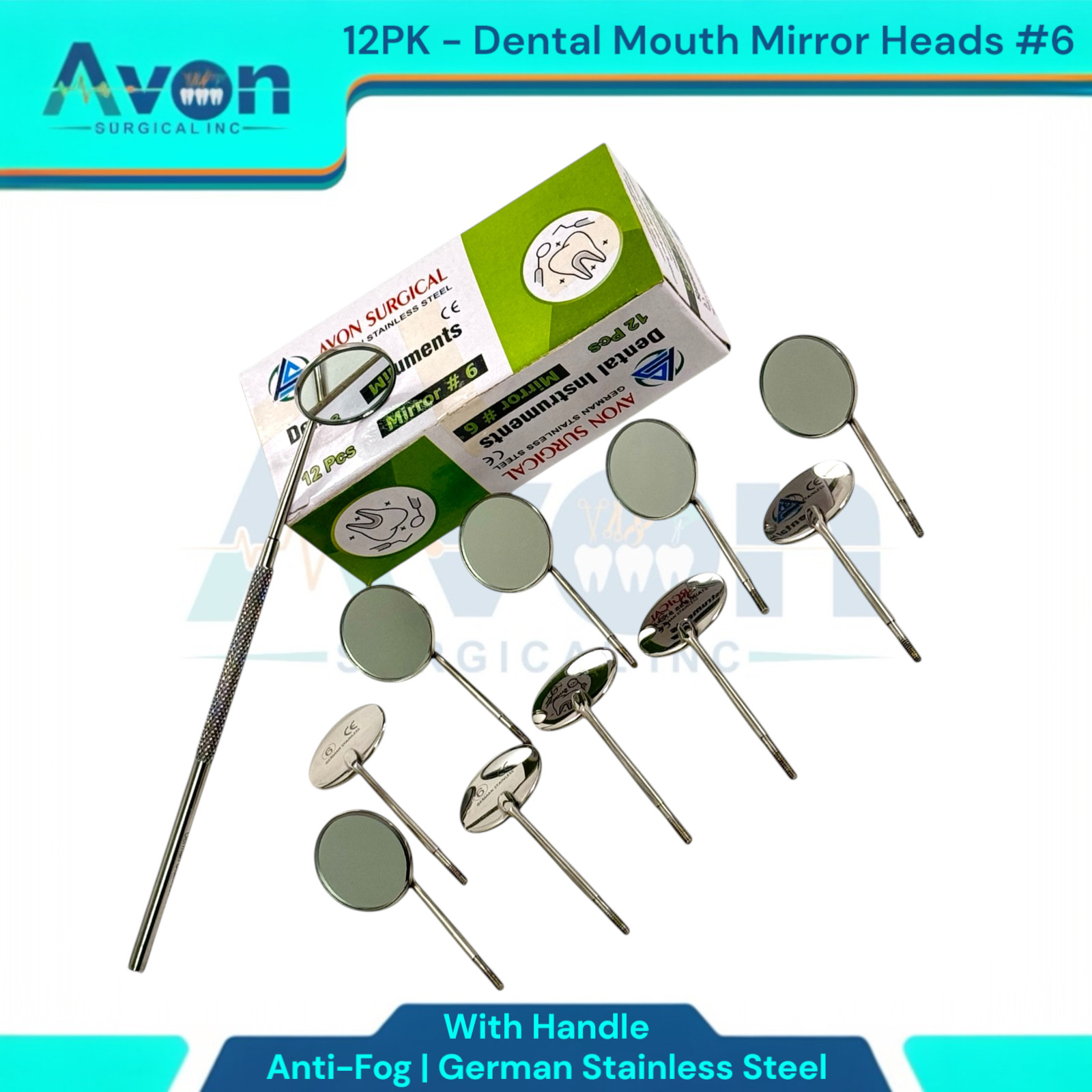 Anti-Fog Oral Mouth Examinations Mirrors – German Stainless Steel – 12/Box