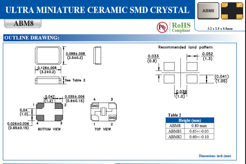 QTY (1000) ABM8-24.000MHZ-10-1-U-T ABRACON 24MHz SMD PIEZO CERAMIC CRYSTALS ROHS