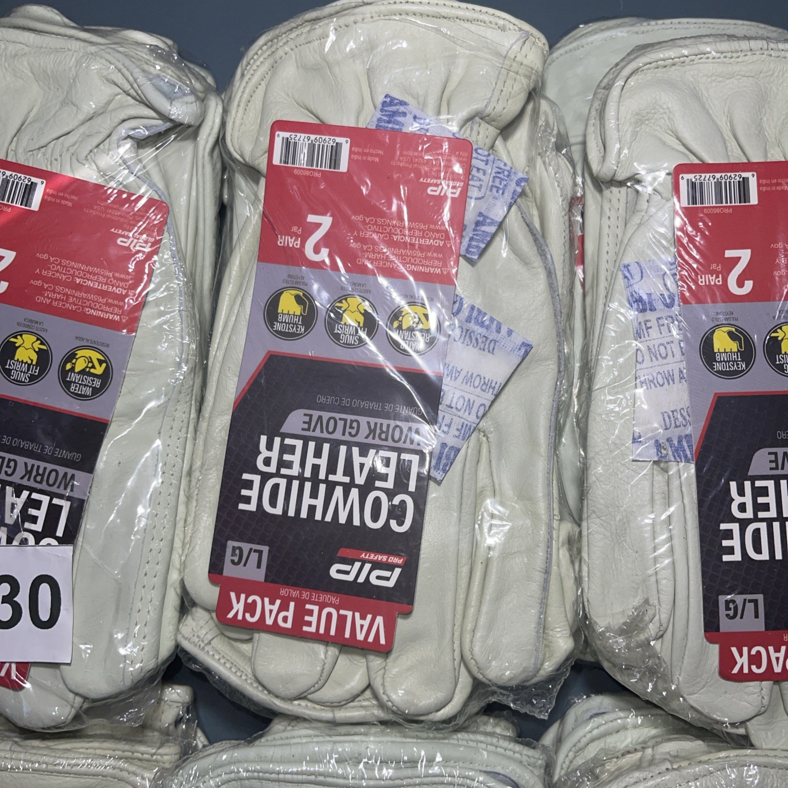 Lot of 12- Sz: L Grain Cowhide Water Resistant Leather Work Glove 2-Pack ALL NEW
