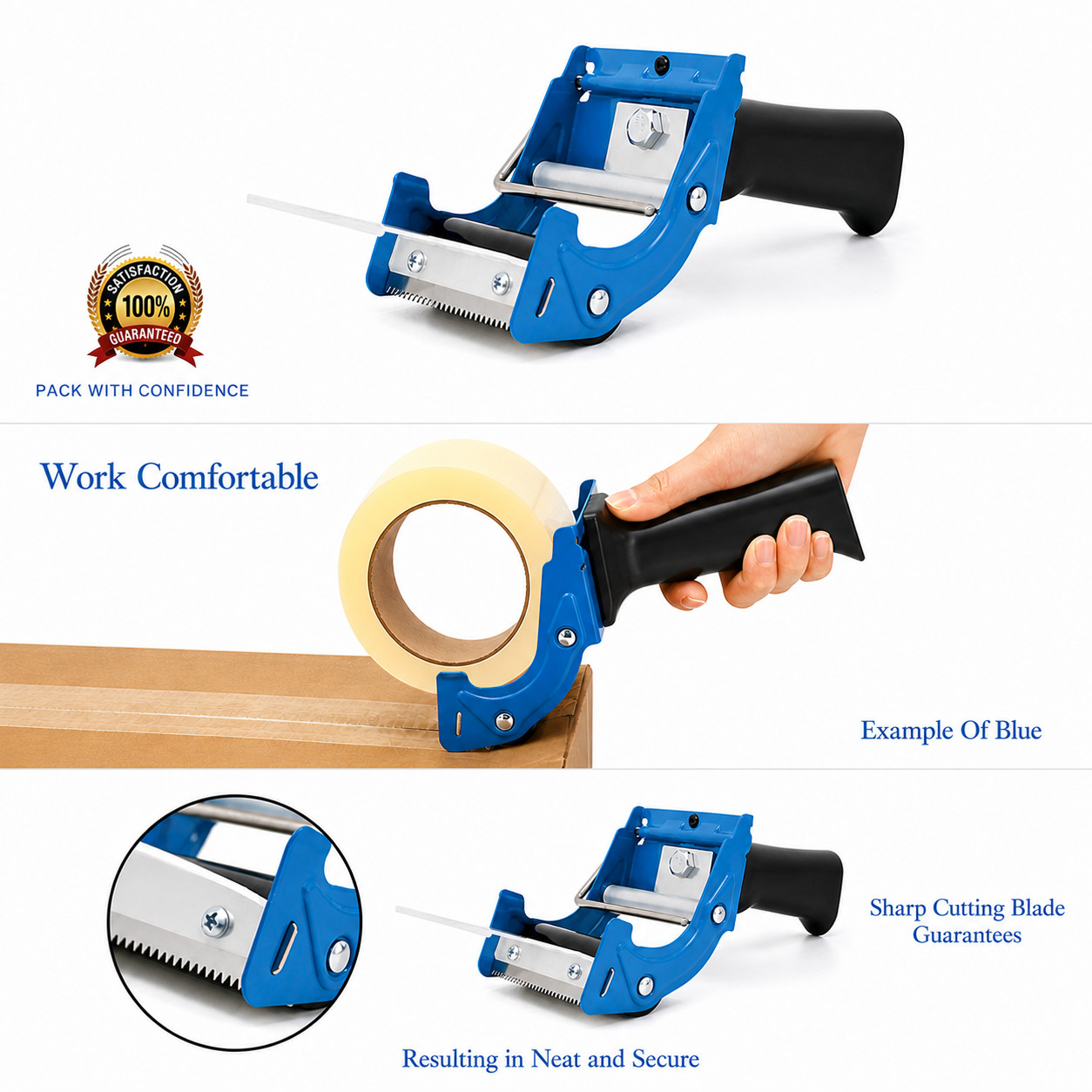 Low Noise Tape Gun 2″ Tape 3″ Core, Quiet Tool for Carton & Box Sealing