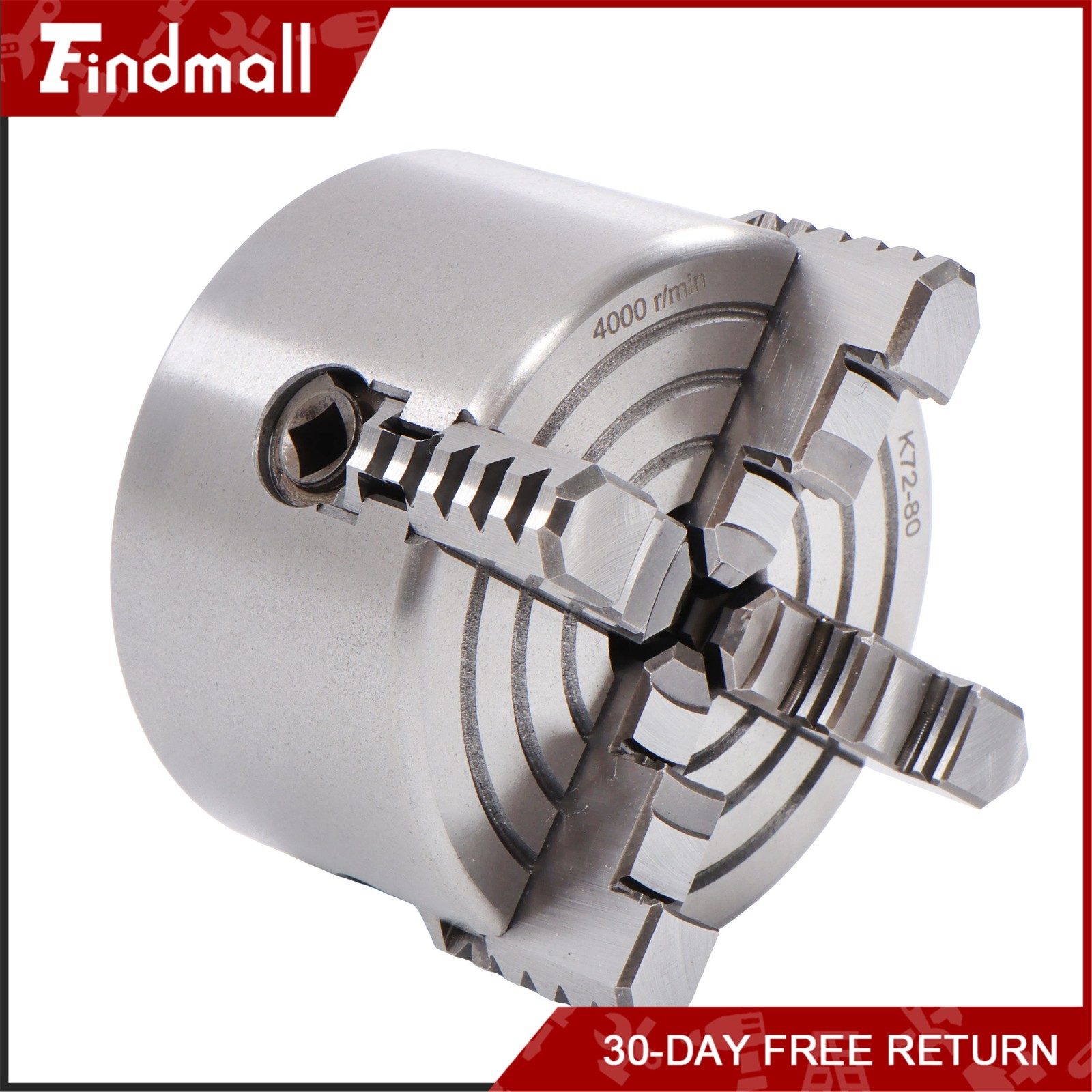 Findmall K72-80 4 Jaw Chuck 3″ 80mm Independent Metal Lathe Chuck