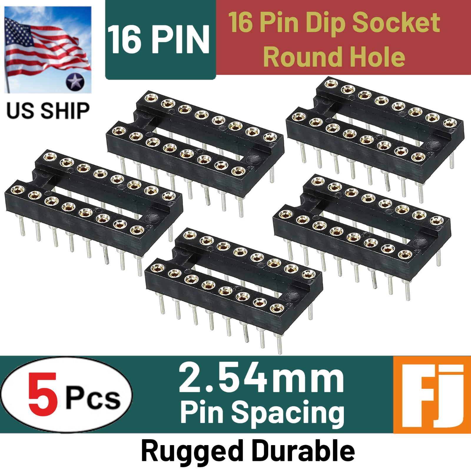 5 Pcs 16 Pin DIP Round Pin 2.54mm IC Socket Adaptor | Round Hole | US Ship