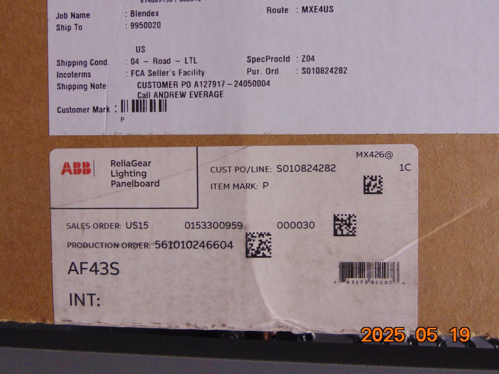ABB GE AQU3302RCX Panelboard 150 MAIN 120/208 Volt 3PH 4W TUB, COVER & DOOR