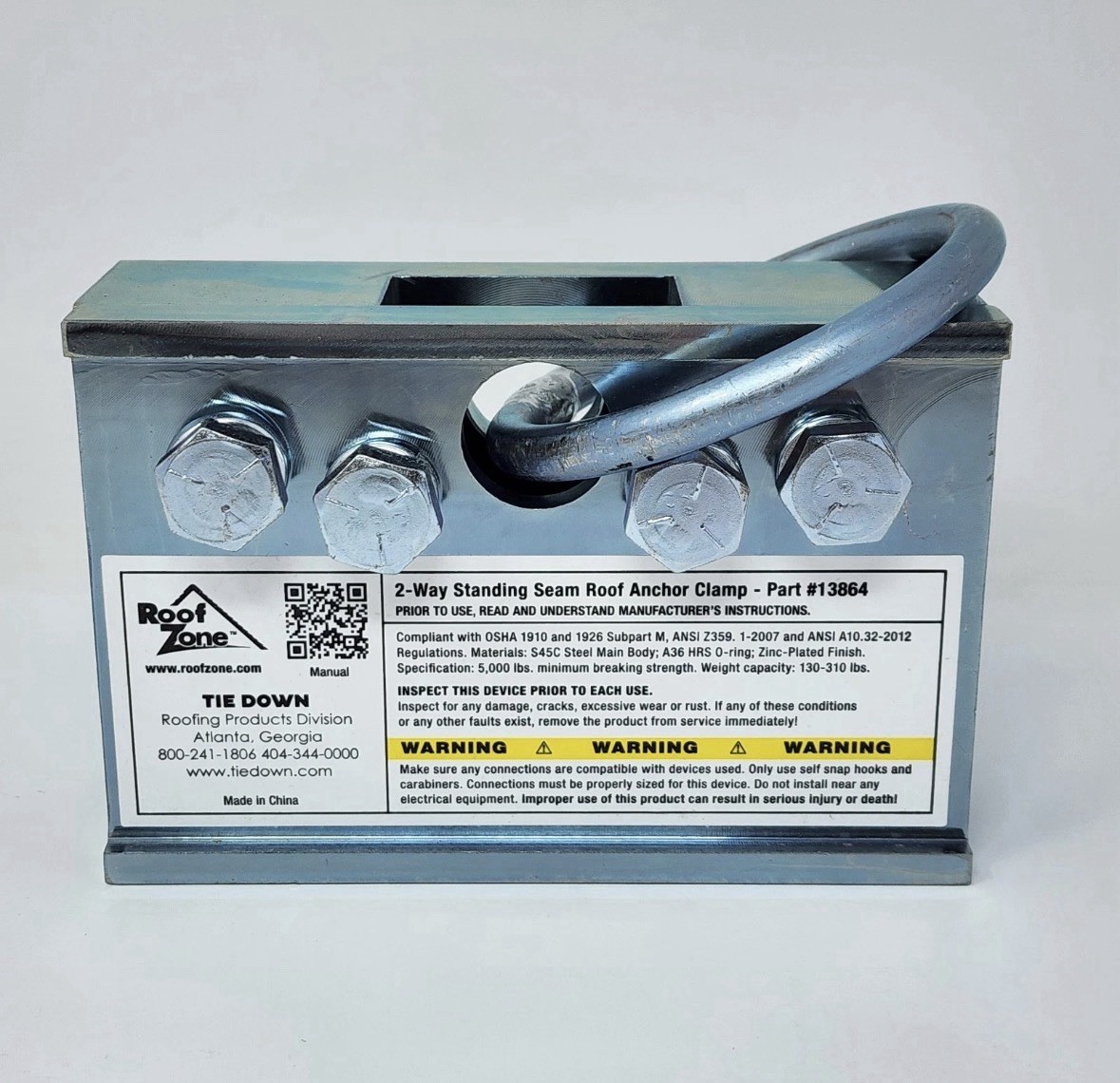 Roof Zone 2-Way Standing Seam Anchor Clamp Tie Down PART No. 13864