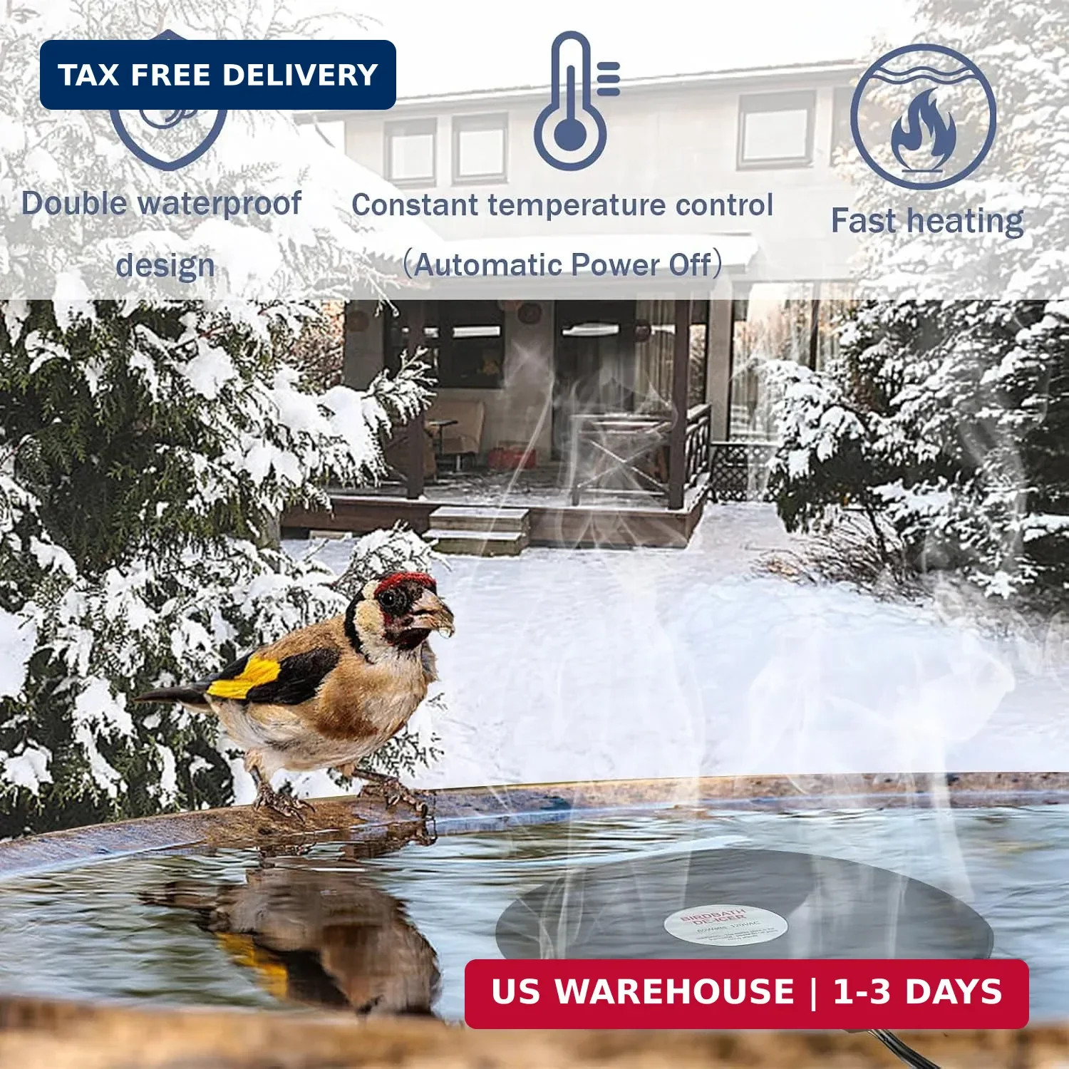 Bird Bath De Icer 60w Deicer 9.45-inch Submergible Utility with Thermostatic Con