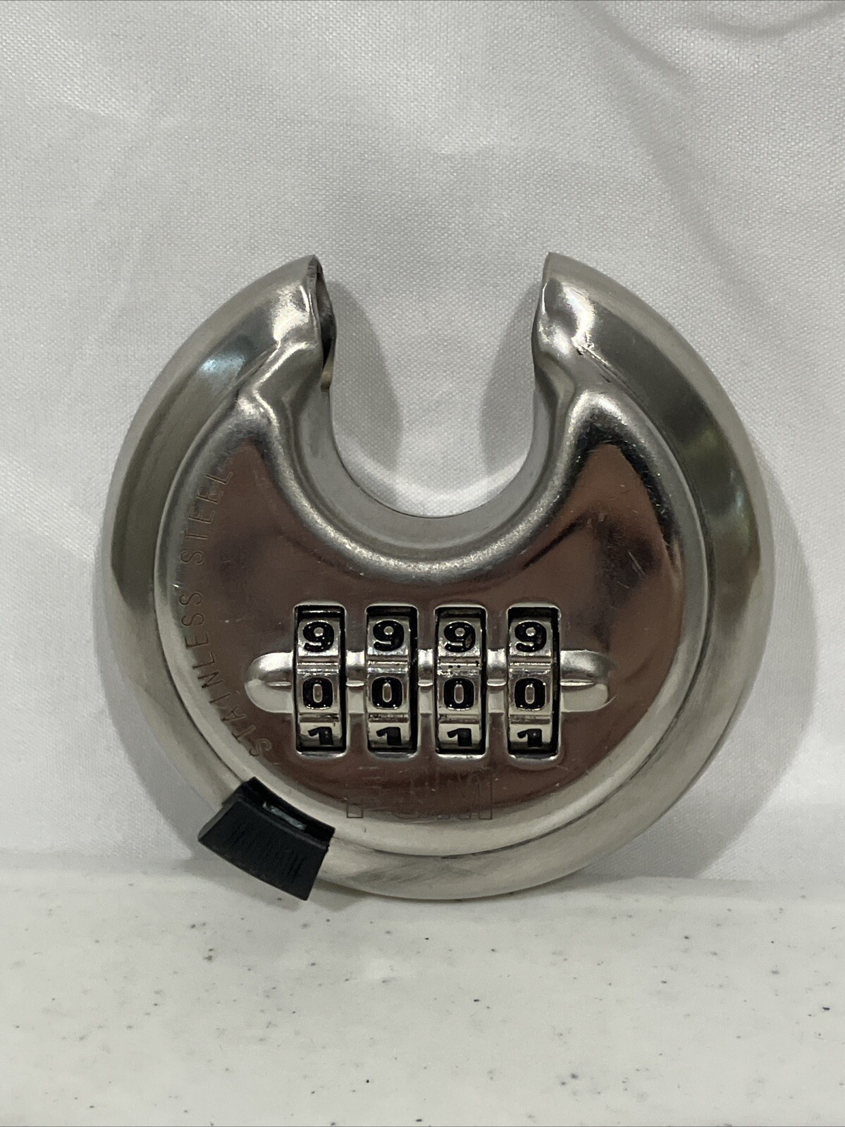 FJM SX790 Combination Disc Padlock Stainless Steel 4 Number Resettable No Keys
