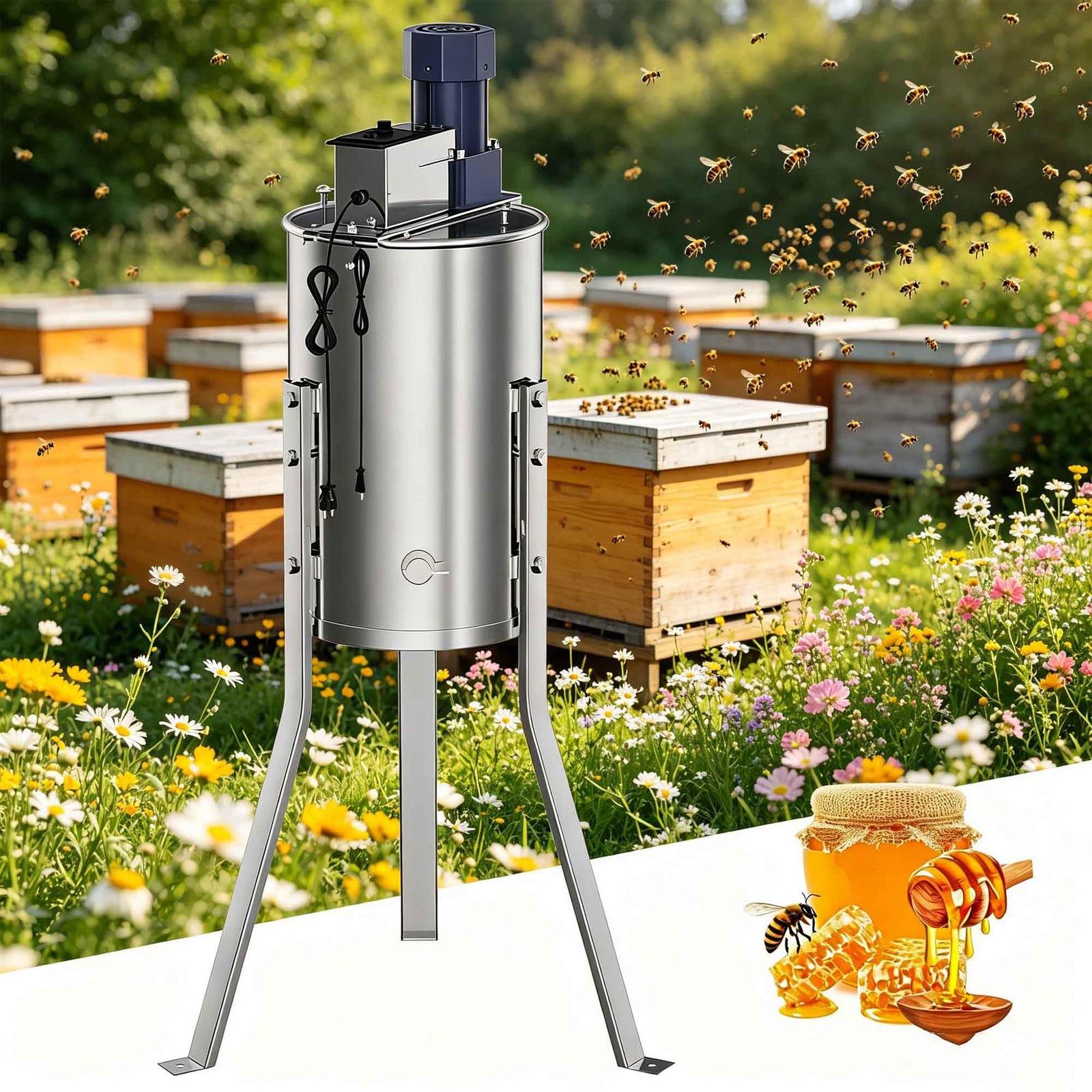 Stainless Steel Honey Extractor 2-4 Frame Manual Spinner Beekeeping Centrifuge