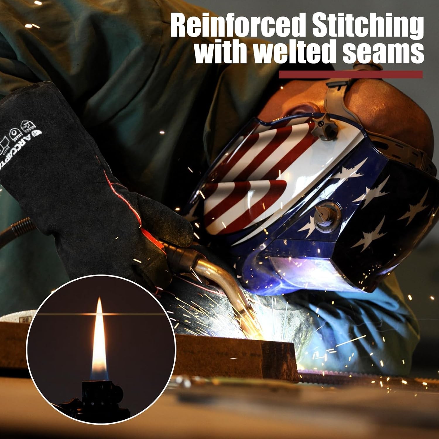 ARCCAPTAIN Leather Forge Welding Gloves 16 inches Gloves for Stick Mig Tig BBQ