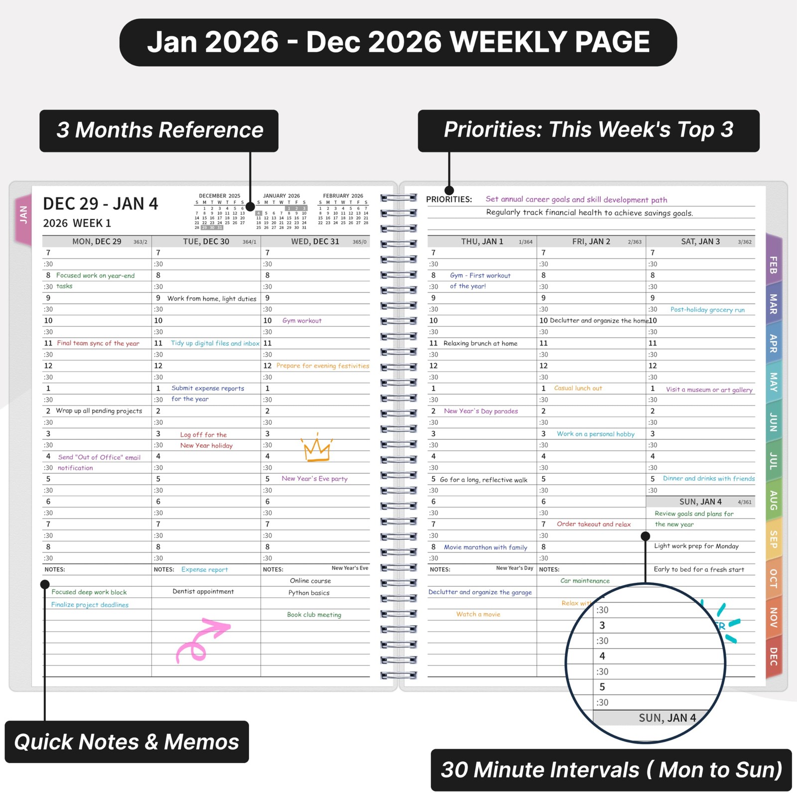 2026 Appointment Book, 30 Minutes-Hourly, Weekly ＆ Monthly Calendar Planner 2026