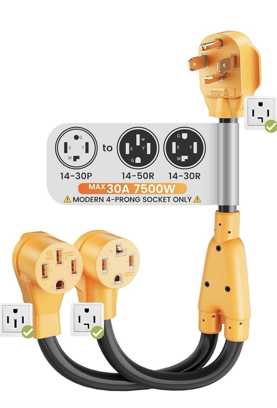 MECMO Dryer Outlet To EV Charger Adapter, NEMA 14-30P to 14-50R & 14-30R Adapter