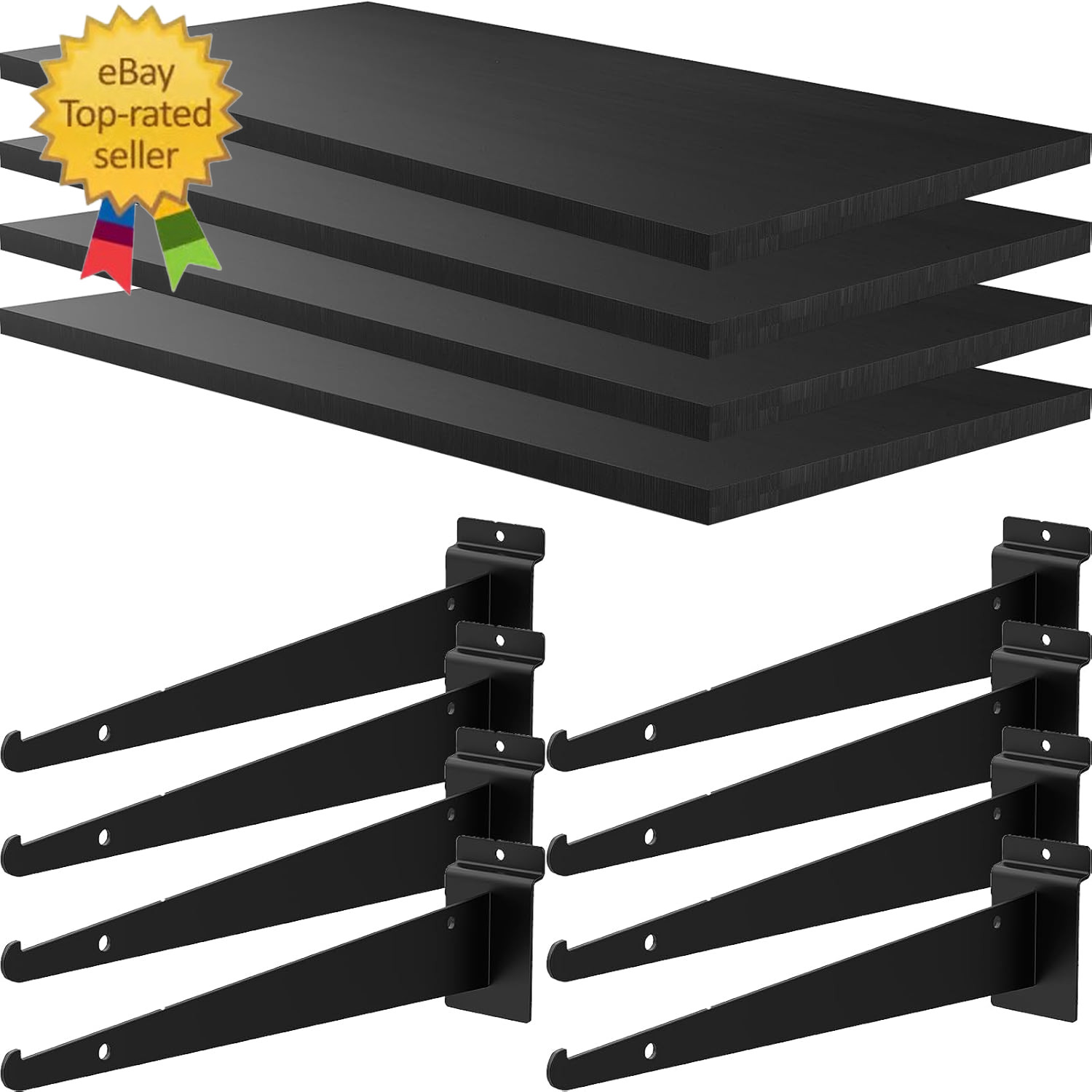 4 Pack Large Wooden Slatwall Shelf, 24 X 12 Inch Slatwall Shelves with Metal Bra