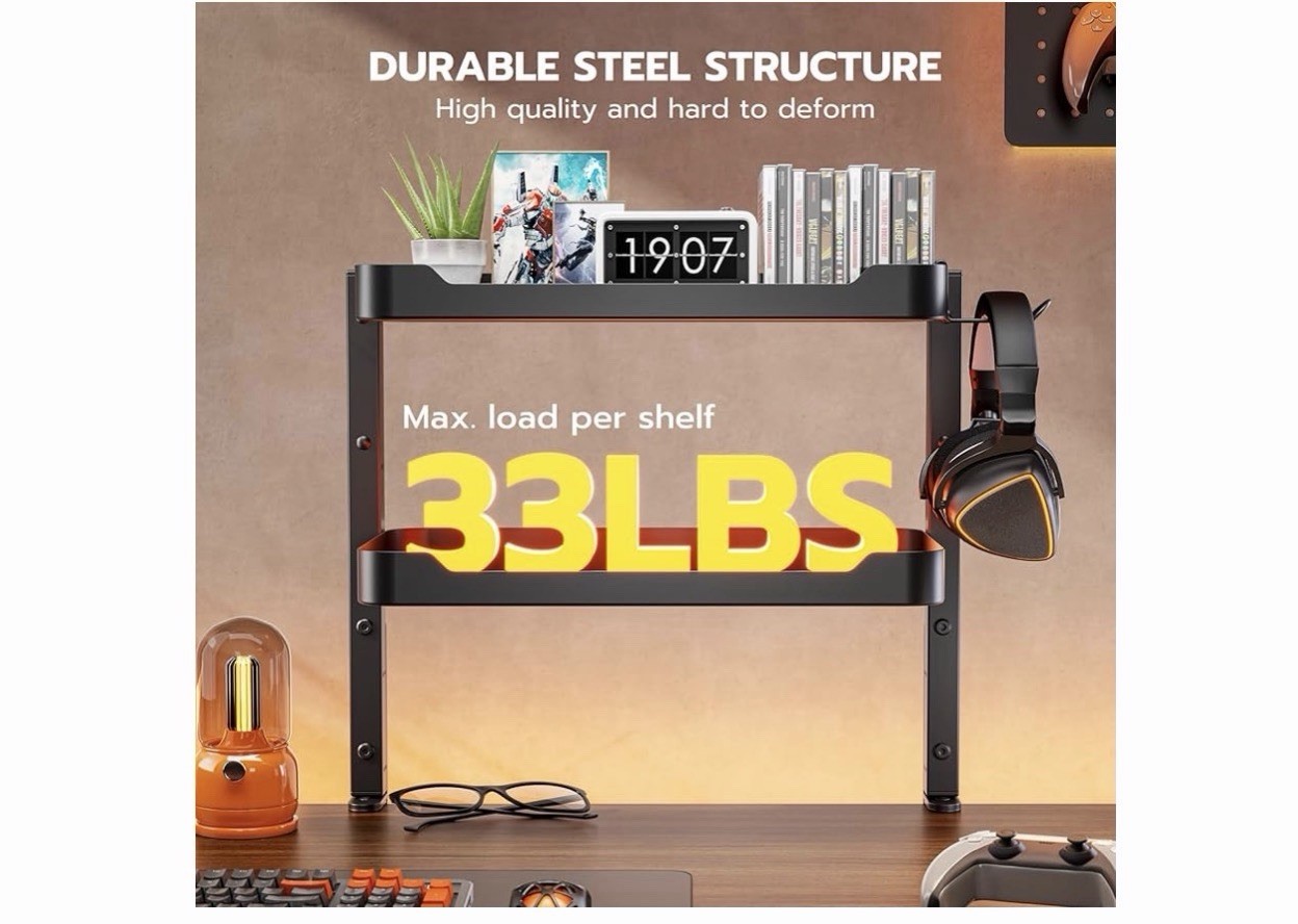 ARES WING 2-Tier Clamp-On Metal Desktop Organizer Shelf 18.1in x 8.7in GOG1004BK