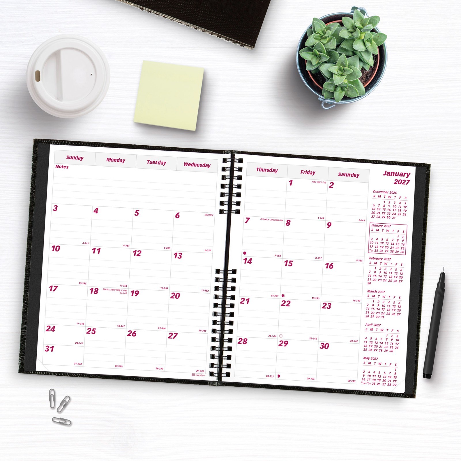 2025 Brownline CB1200C.BLK Monthly Planner, CoilPRO, Hard Cover, 8-7/8 x 7-1/8″