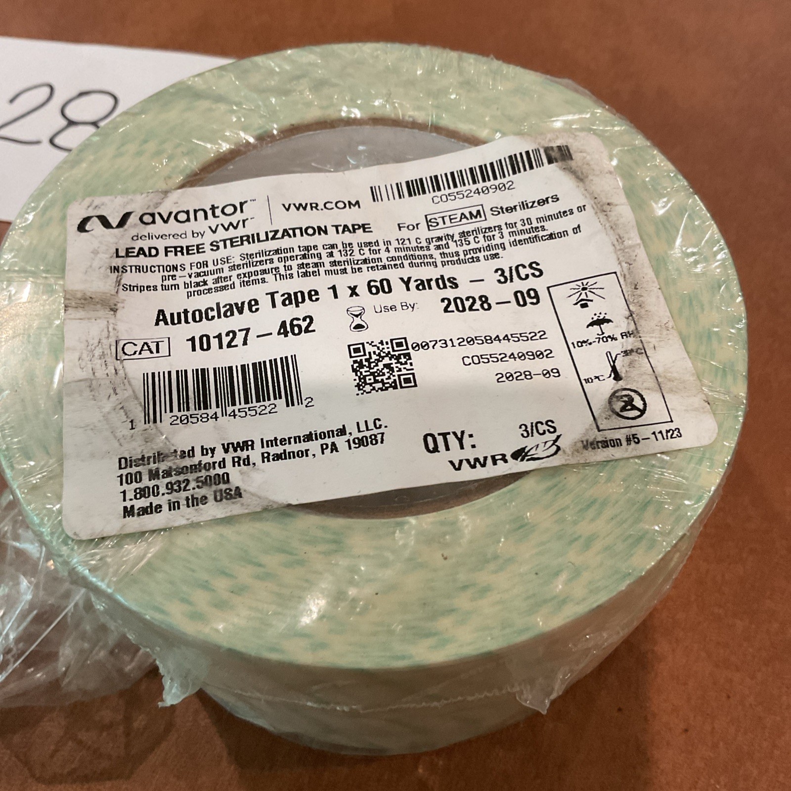 Lot of 3- VWR – 10127-462 TAPE AUTOCLAVE LEAD FREE 1 in X 60YD. EXP: 09/2028