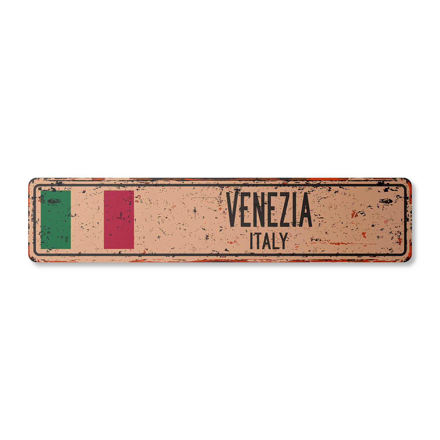 VENEZIA ITALY Vintage Street Sign Italian flag city country road wall rustic