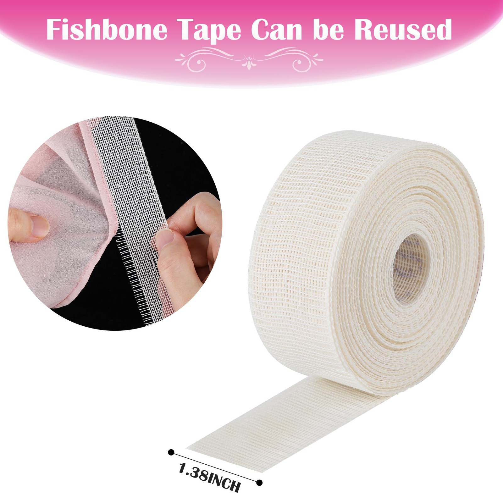 MYLbeter Fishbone Hem Tape for Sewing 2.5 yards x 1.38 inches, beige 2.5yards