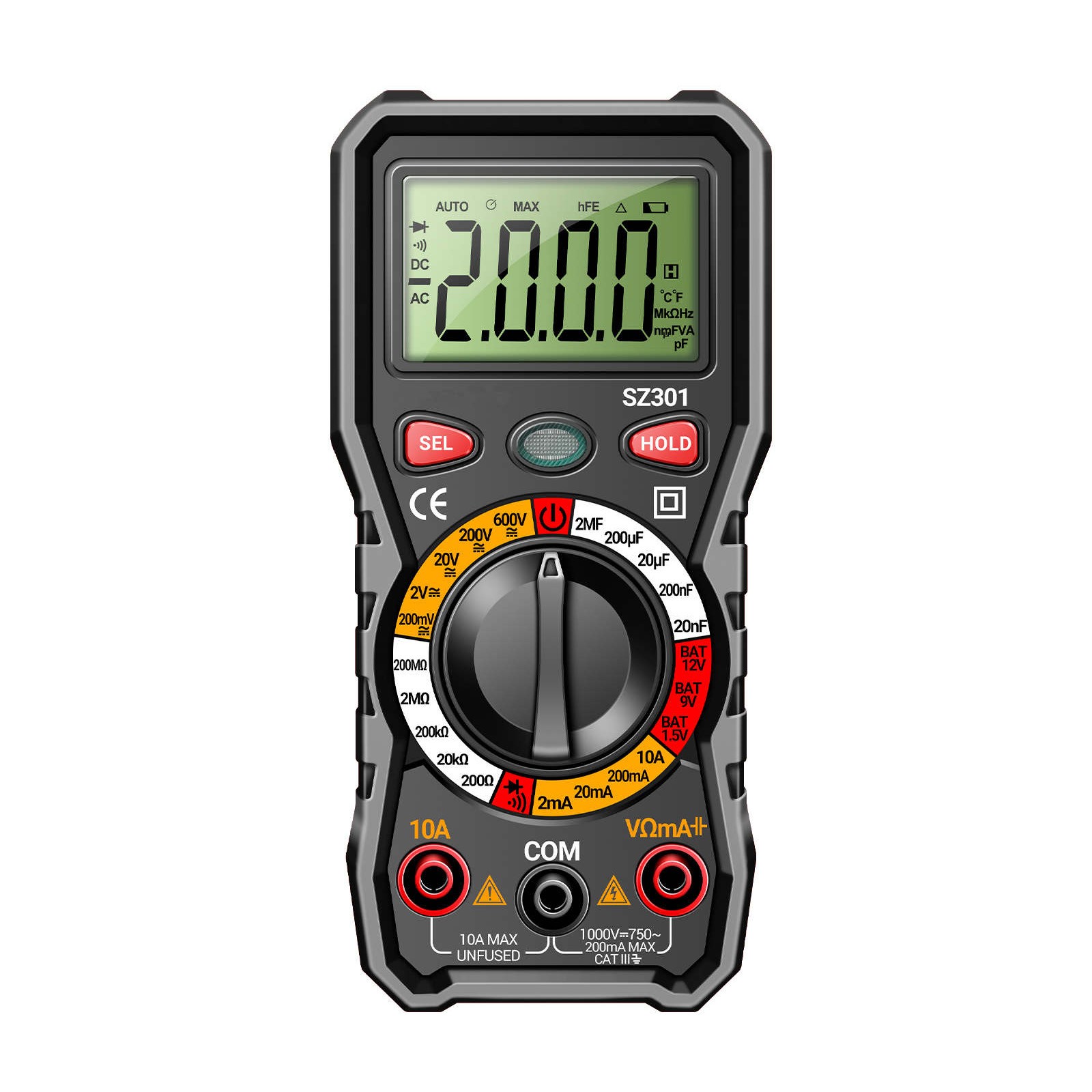 Portable Digital Multimeter Auto-Ranging AC DC Voltage Resistance Diode Test