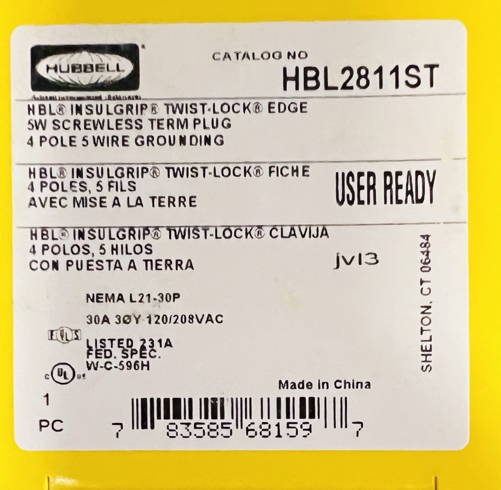 Box Of 9 Hubbell HBL2811ST InsulGrip Plugs Male 30A 120/208V 30P