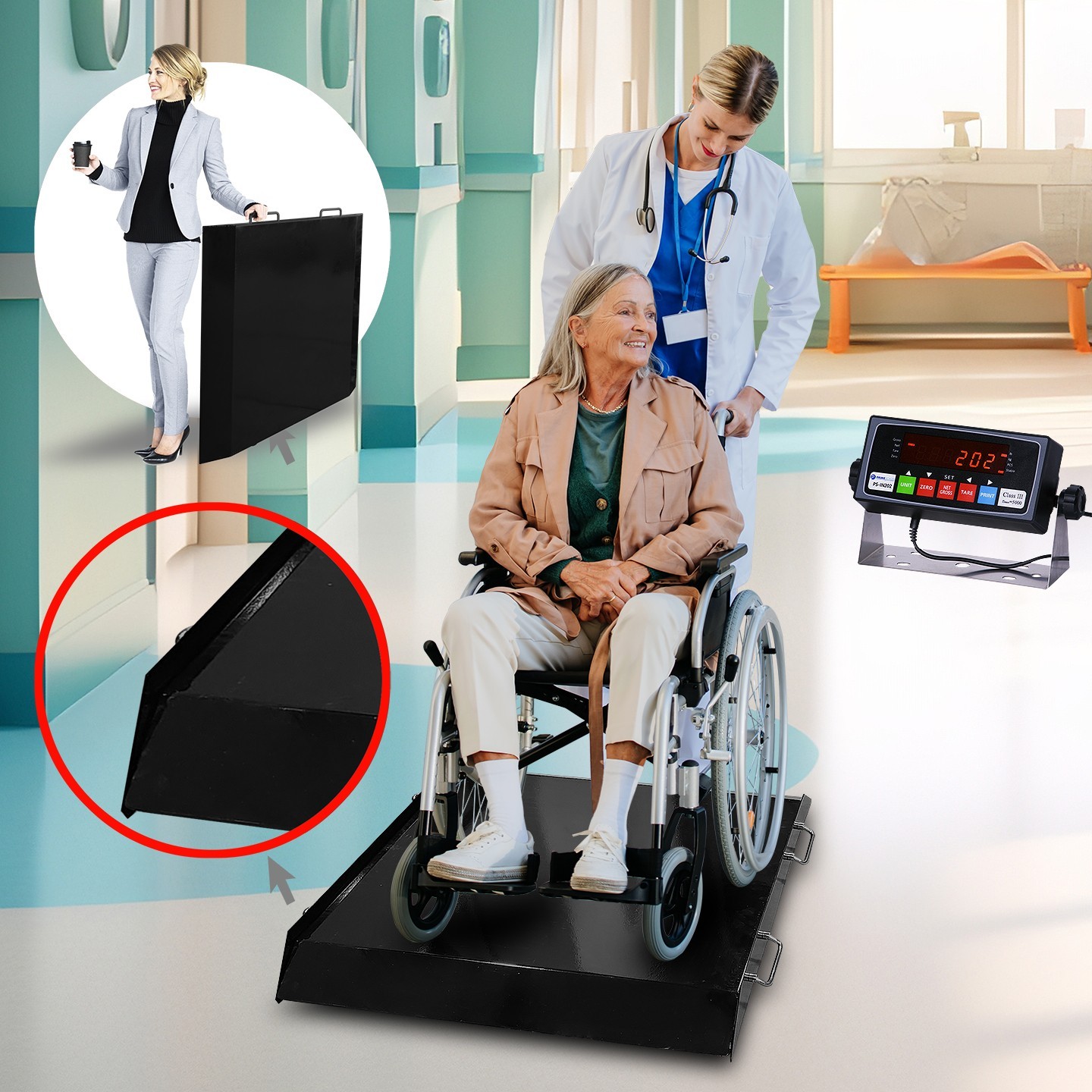 Refurbished Prime 1000lb Wheelchair Scale w/ Indicator Ultra Portable & Durable
