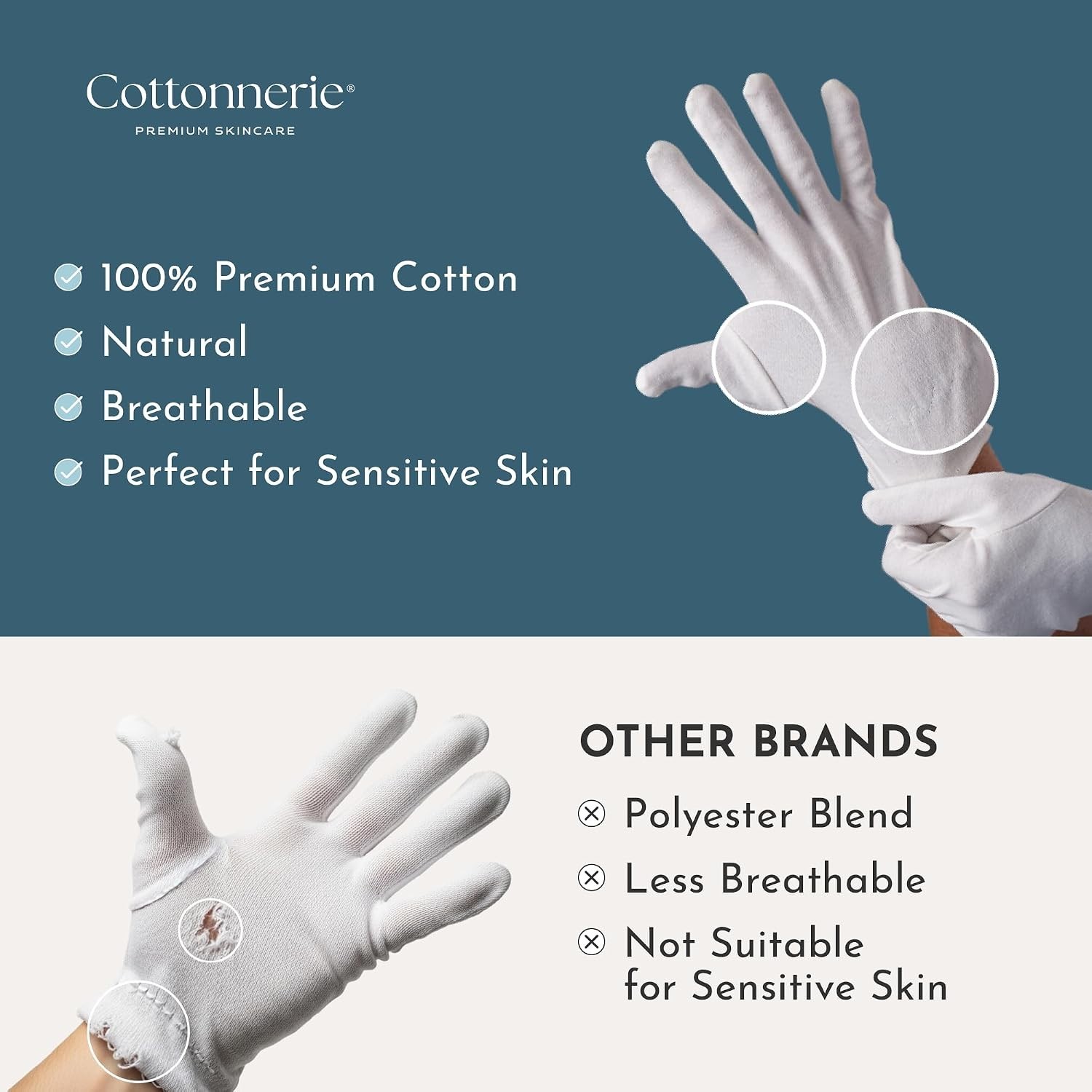 Cotton Gloves Moisturizing Hand Sleep Overnight Eczema Therapy Reusable