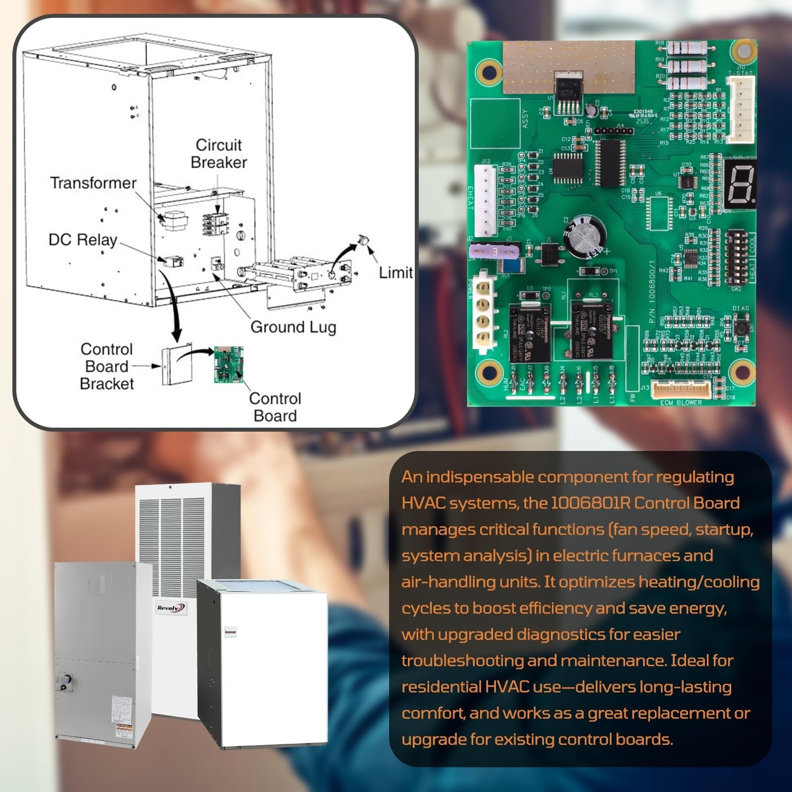 Upgraded Control Board 1006800 1006801R for Nordyne Intertherm Electric Furnace