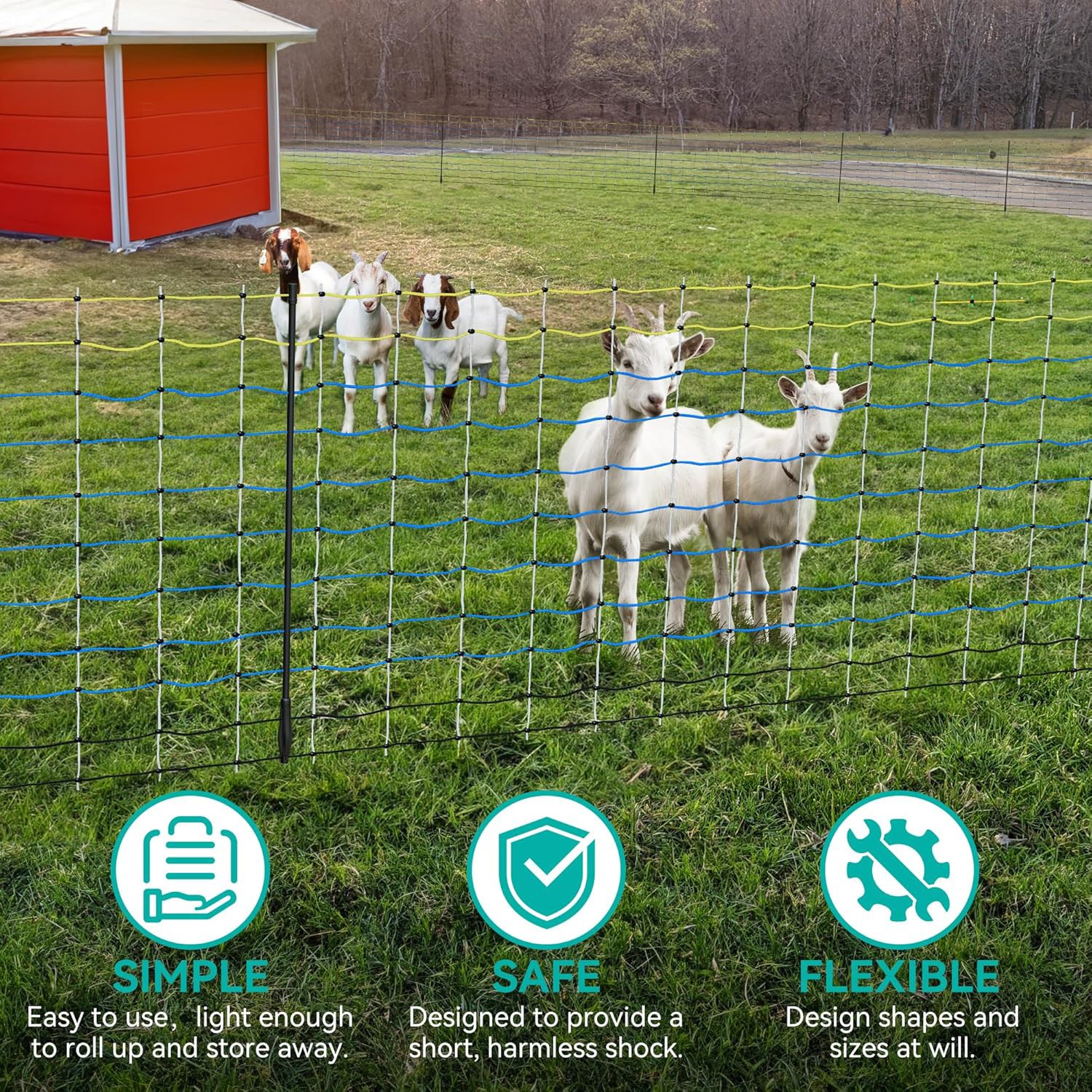 35.4″Hx164’L Durable High Visible Blue Electric Livestock Fence Netting for Goat