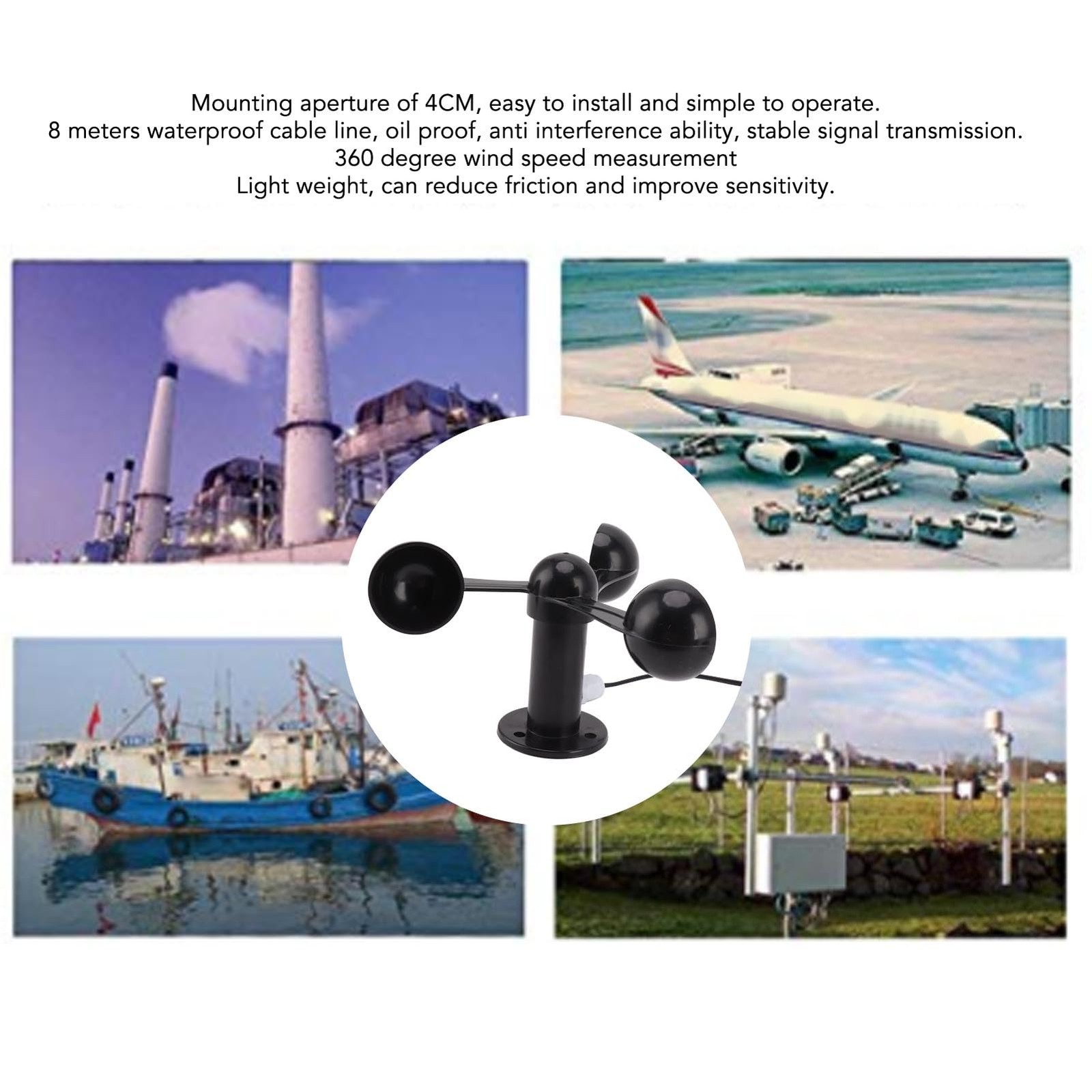 Anemometer 8M Cable 4cm Mounting Hole – 3-Cup Wind Speed Detector for Outdoor…