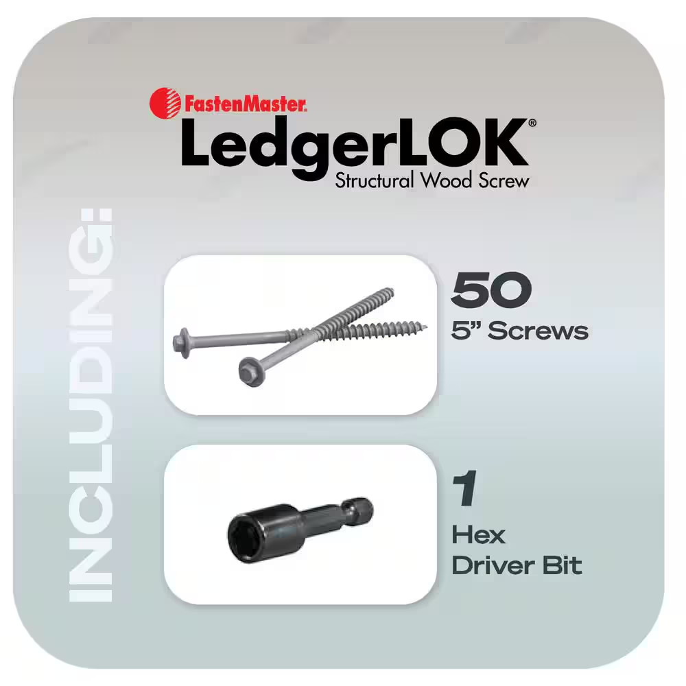 Ledgerlok Structural Ledger Board Screws – 5 Inch Wood Screws with Hex Head – Gr