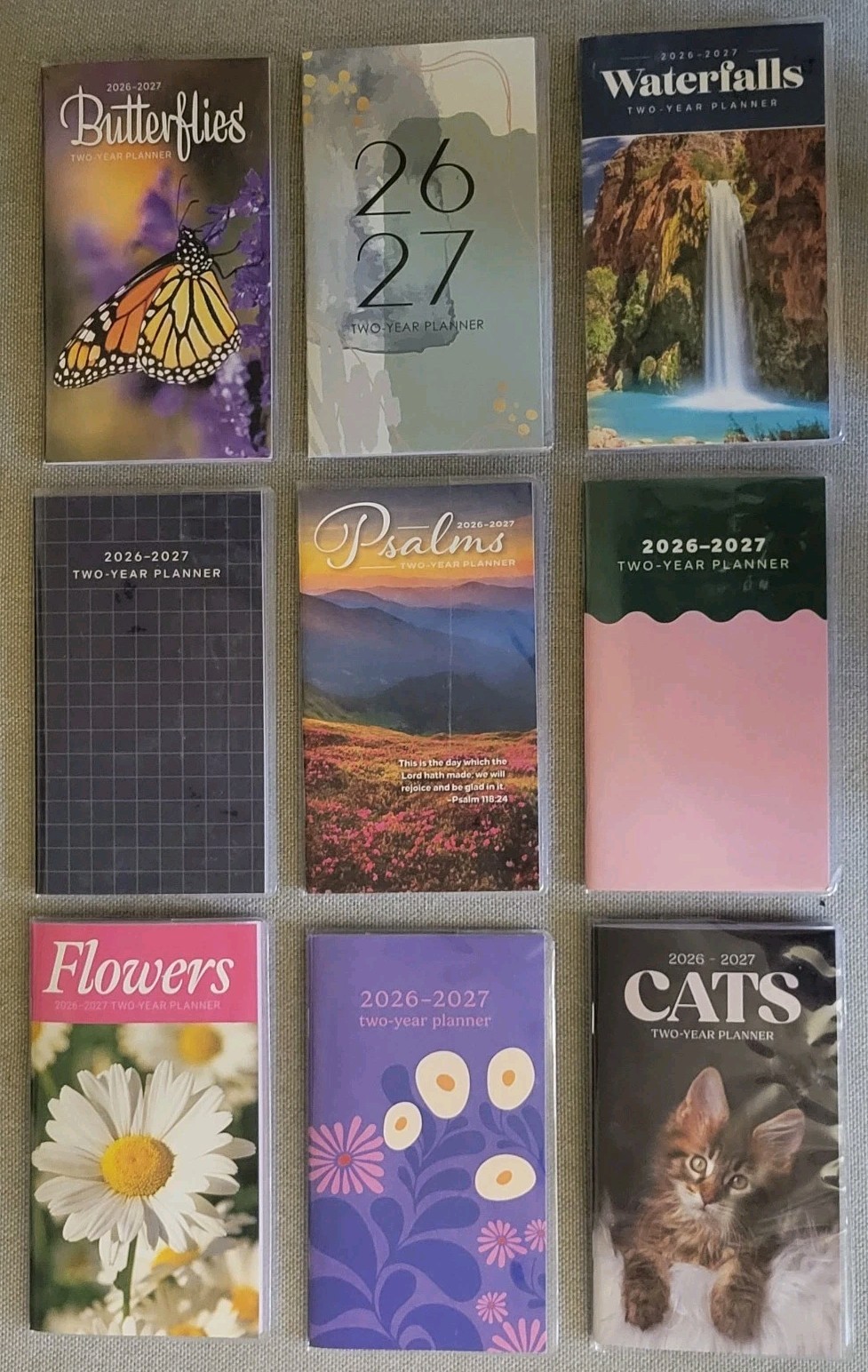 2026-2027 Two Year Pocket Planner In Plastic Cover New Flowers, Psalms Cats etc.