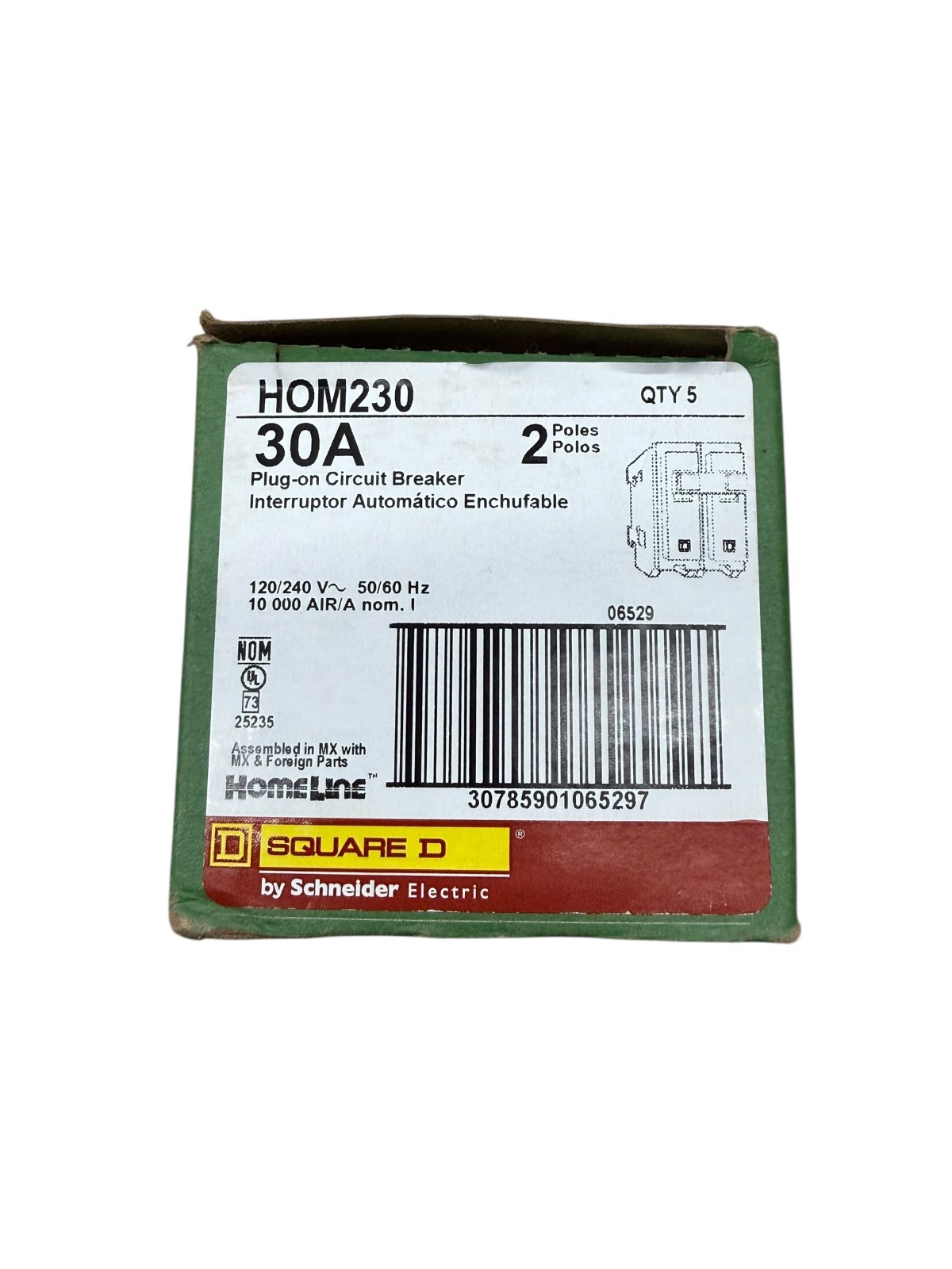 5 PCS Square D HOM230 Homeline 30 Amp 2-Pole Circuit Breaker 120/240V 30A 2-Pole