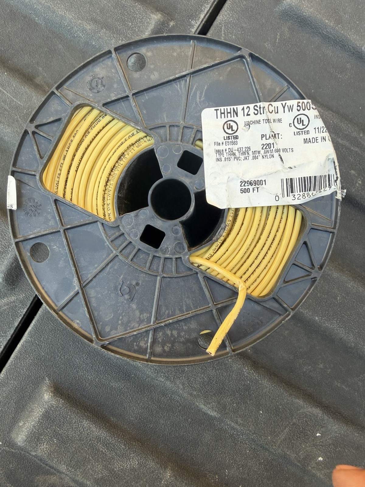 12 AWG Stranded Copper THHN Wire, Yellow, PVC/Nylon, 500 ft, 22969001