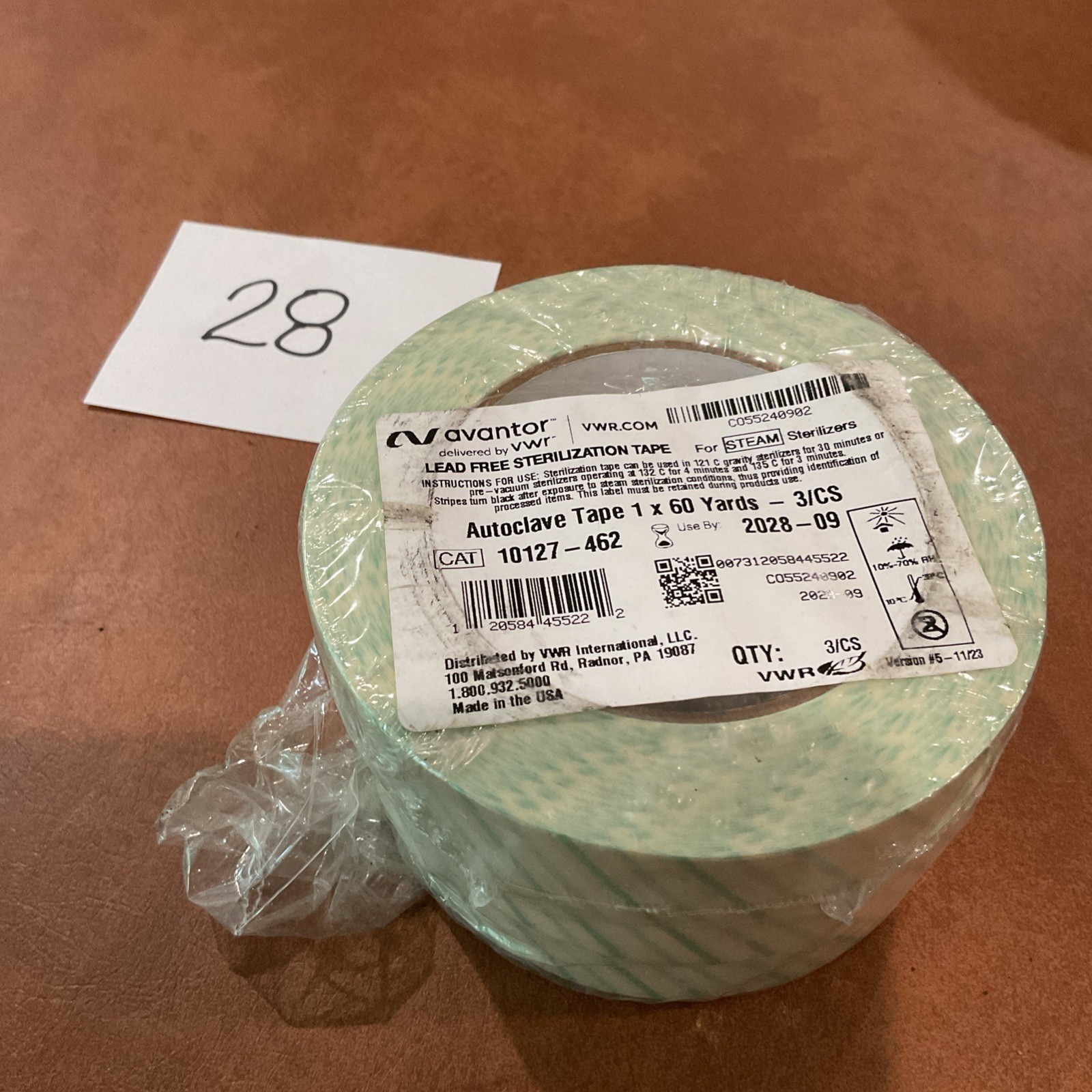Lot of 3- VWR – 10127-462 TAPE AUTOCLAVE LEAD FREE 1 in X 60YD. EXP: 09/2028