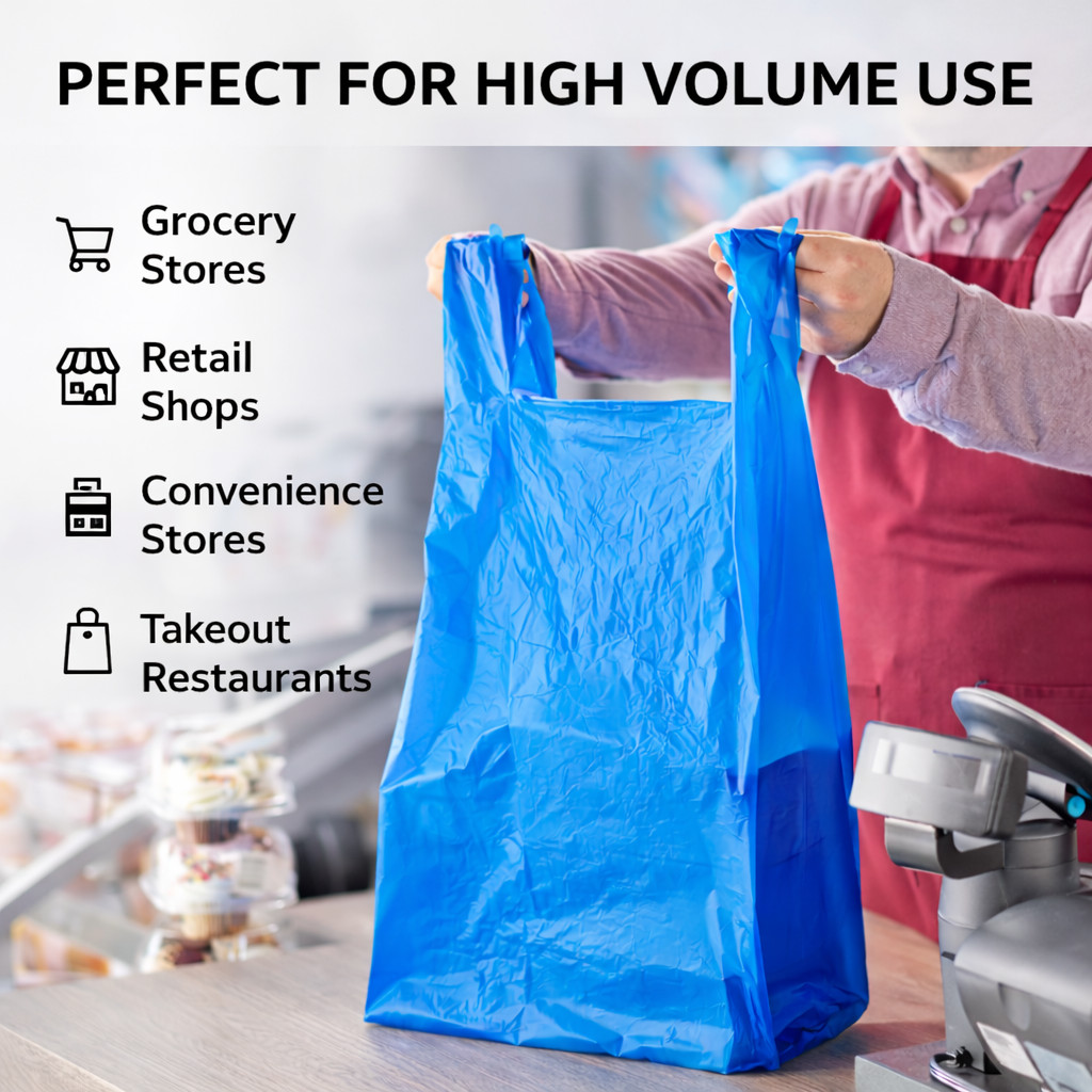 Bags Extra Large 18 x7x 32 .75 Mil Blue Heavy Duty T-Shirt Plastic Grocery Shopp