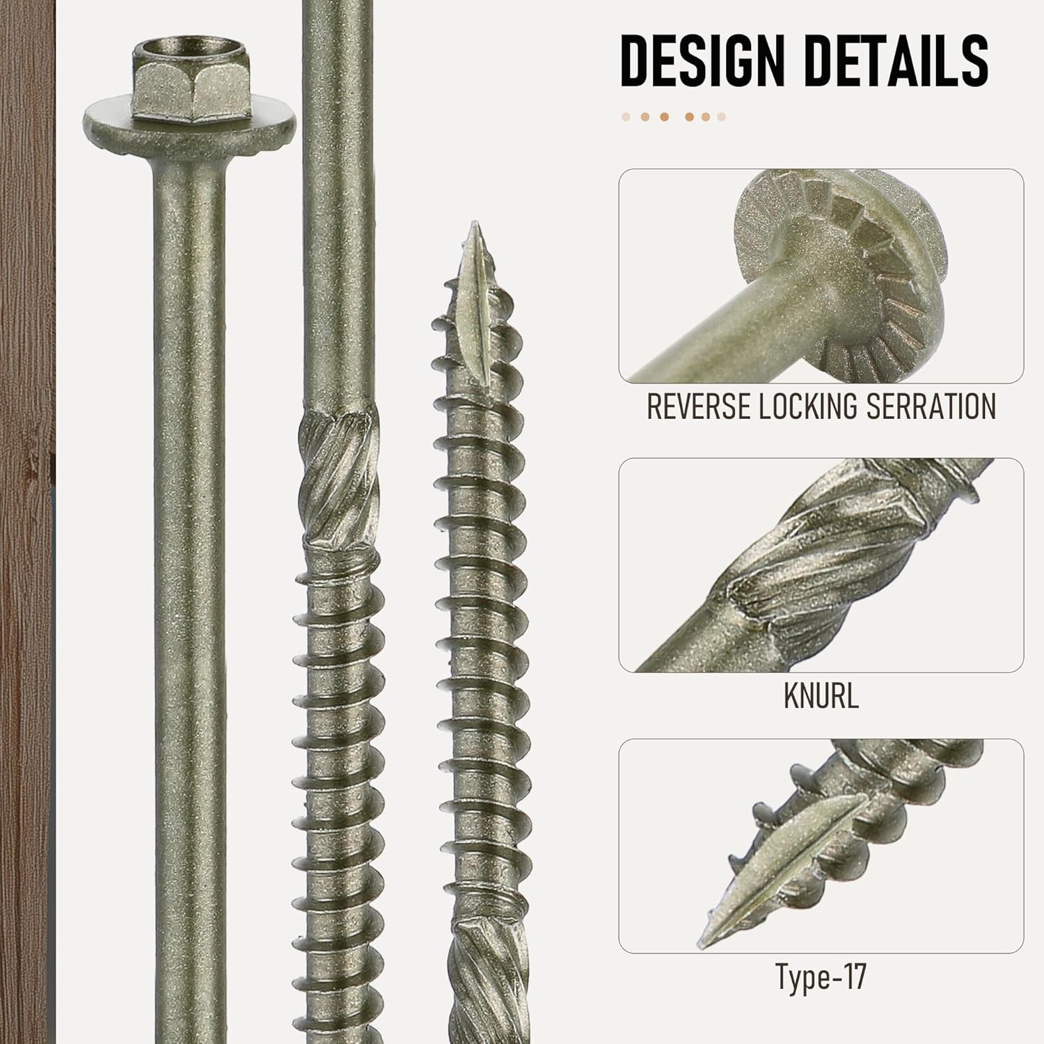 Hex Head Heavy Duty Wood Screws #14 x 6, Structural Lag Screws for Log, Timber,