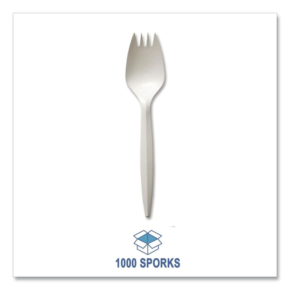 Boardwalk SPORKWHPPIW Polypropylene Plastic Spork Cutlery – White (1000/CT) New