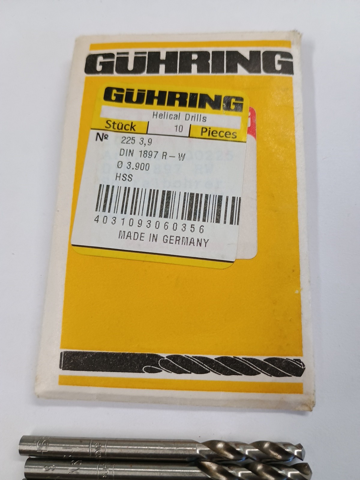 Drill Bits GUHRING 3.9mm HSS Helical # 225 3,9 10 pc pack