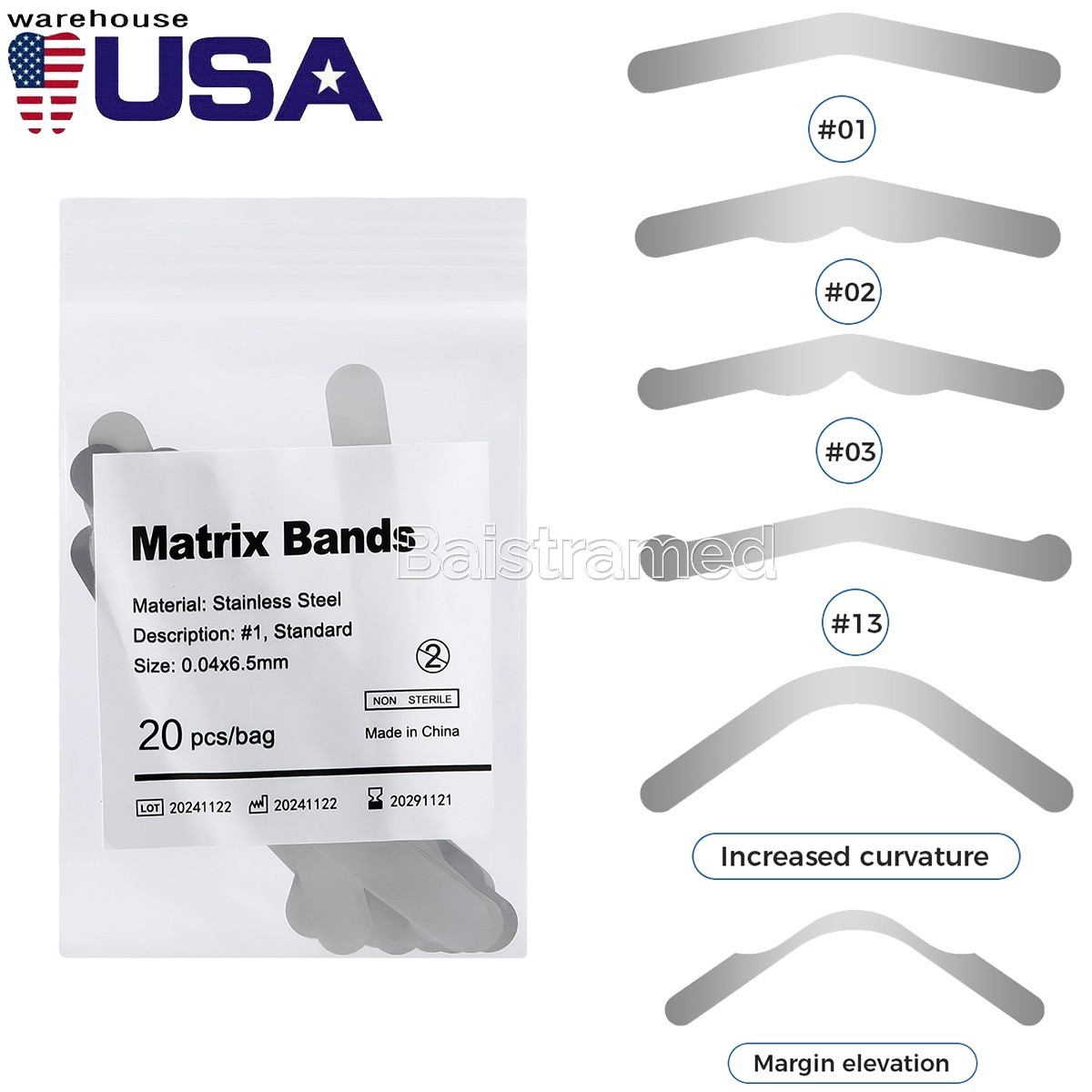 AZDENT Dental Matrix Bands Inch 0.04mm Regular Tofflemire Type Bands