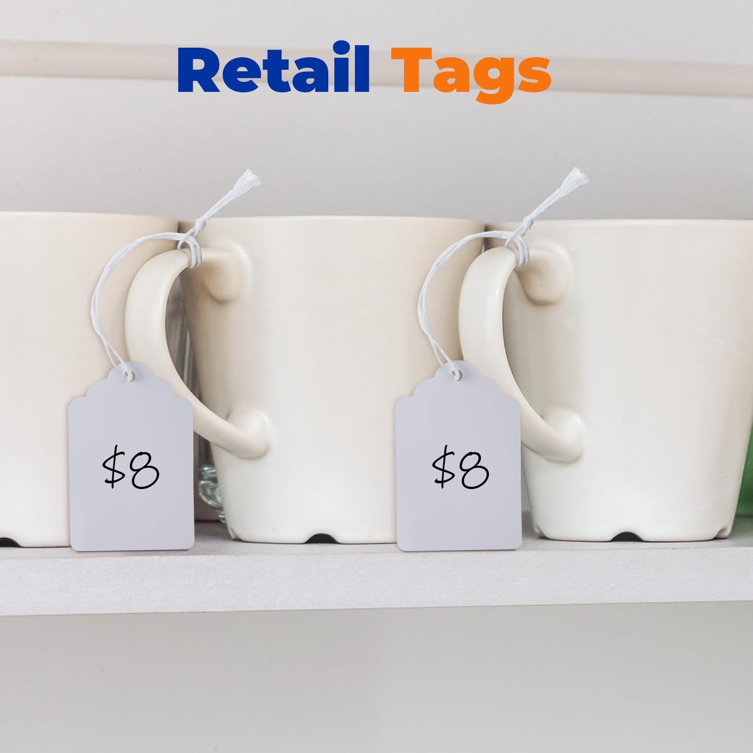Price Tags with Strings 1000pcs – 1.375″ x 2.125″, White – Smooth Surface