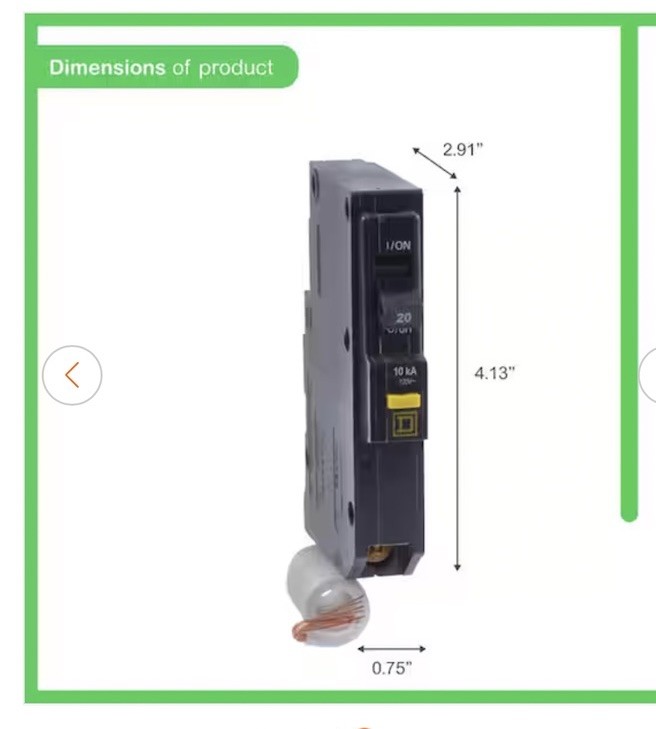 Square D QO120GFICP 20A 1-Pole 120V GFCI Circuit Breaker, Black