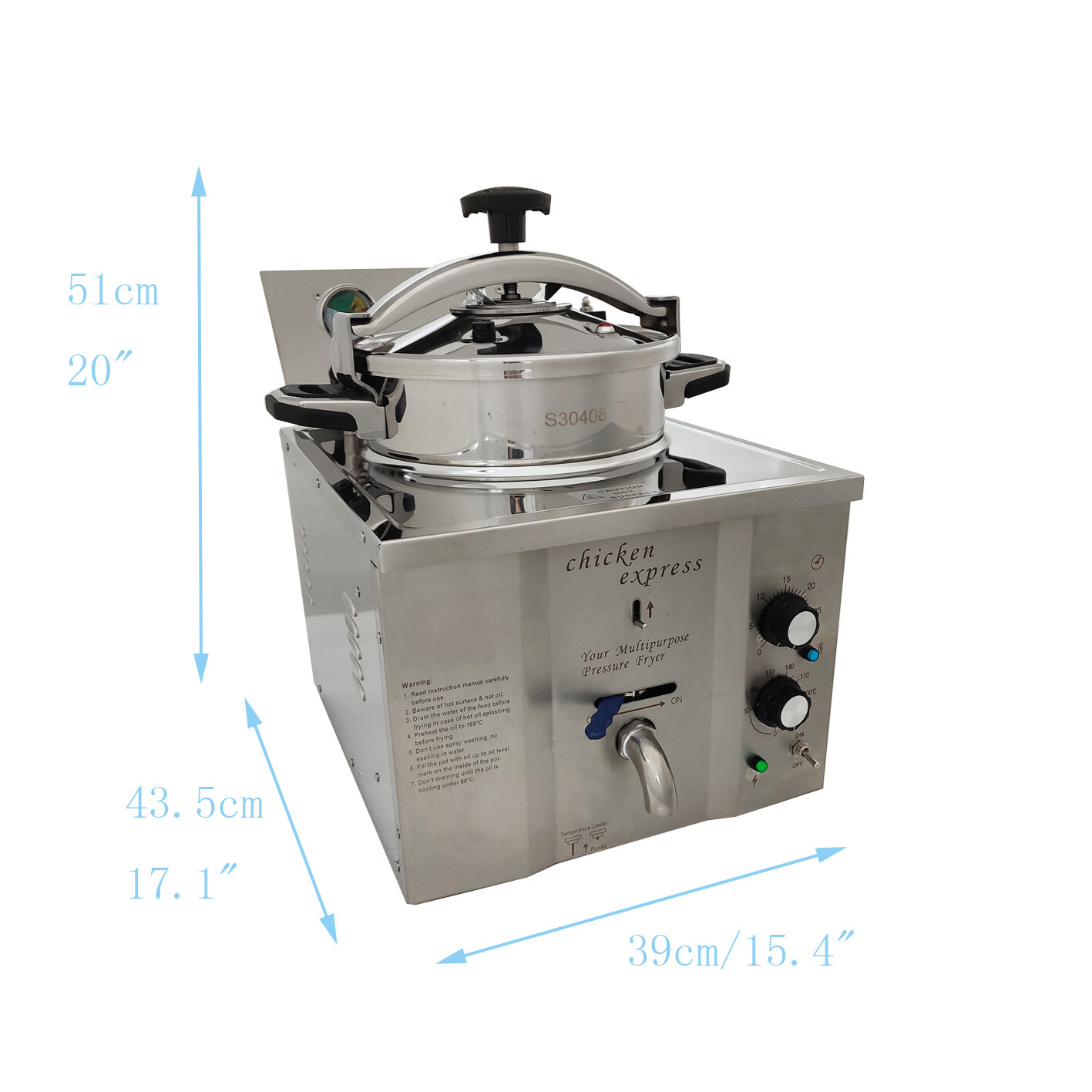 16L High Pressure Fried Chicken Machine 110V Chicken Pressure Food Oven Fryer