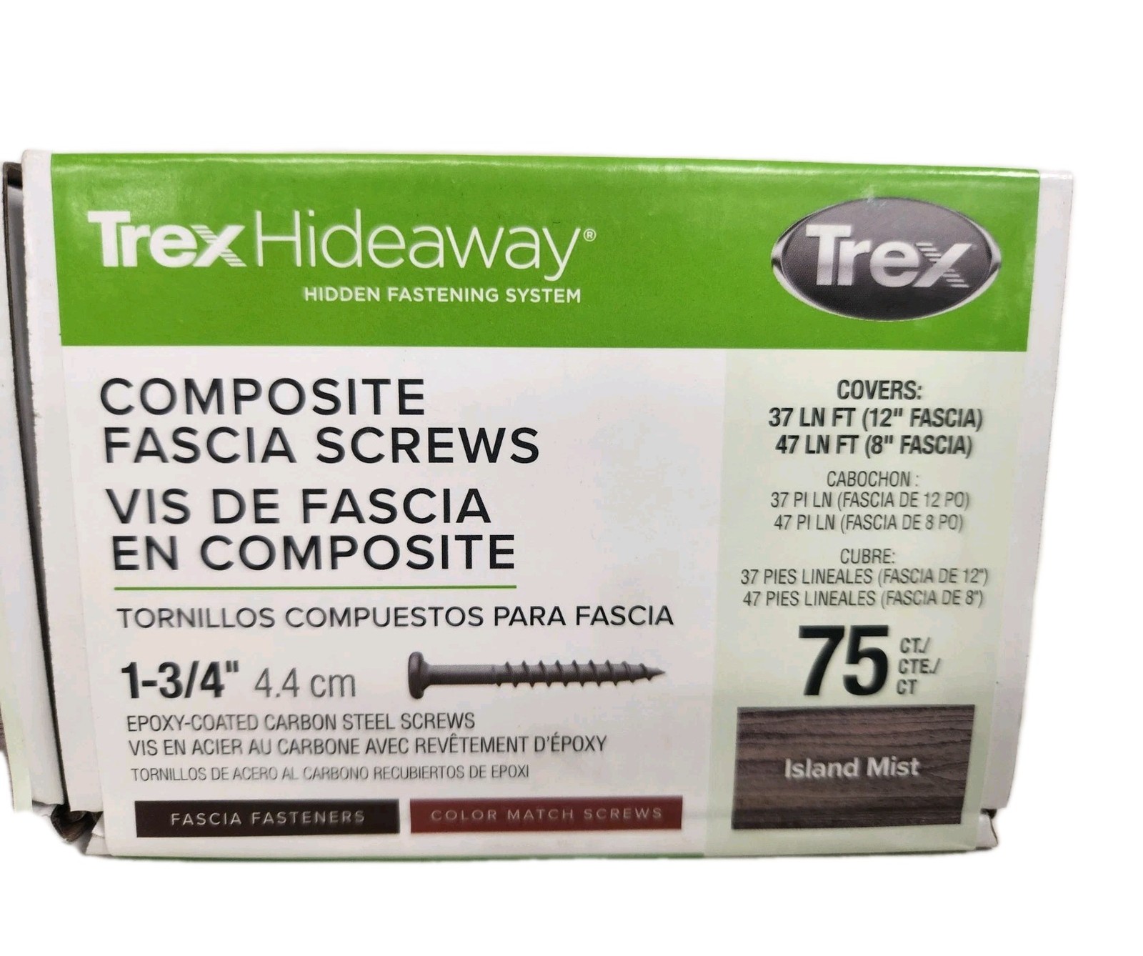Trex Hideaway Composite Deck Fascia Screws Island Mist 1-3/4″ ( 150 Screws )