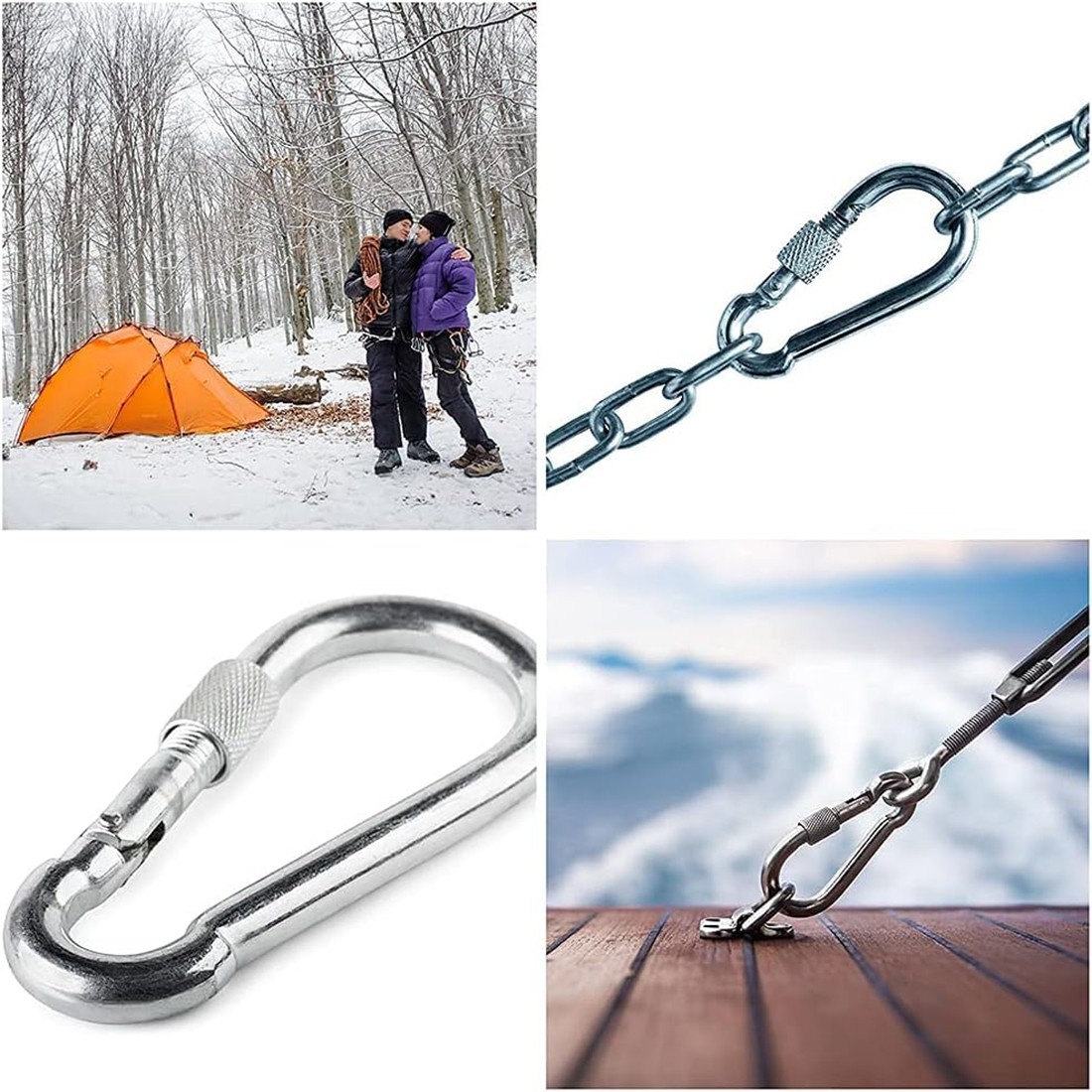 V4A Stainless steel Spring Snap clip Carabiner Clip Duty Key ring eyelet lock